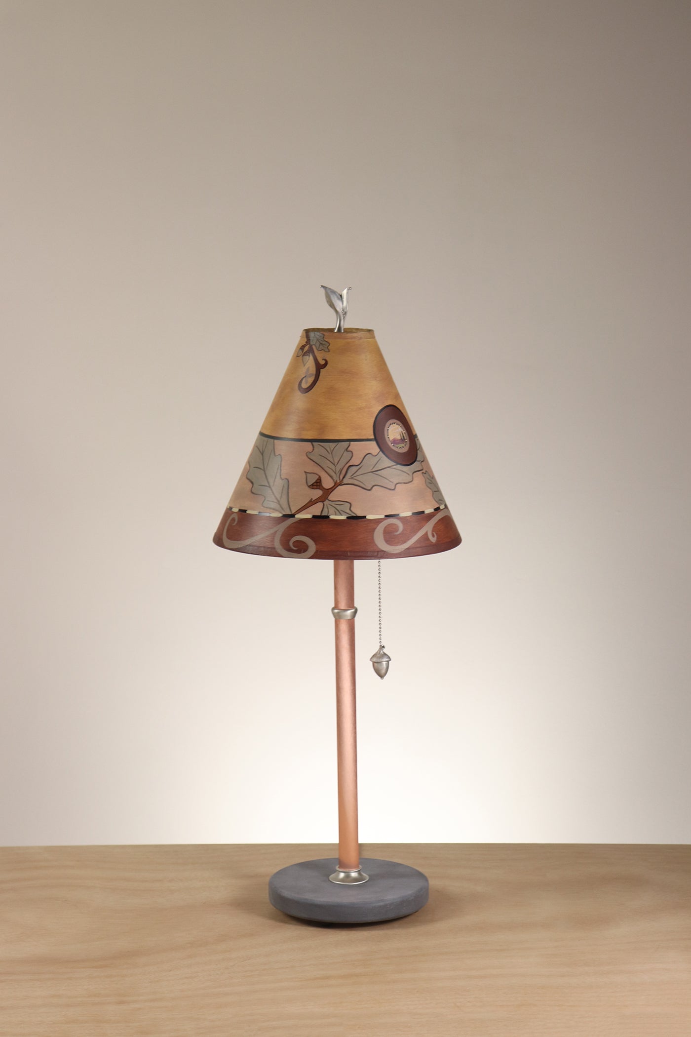 Janna Ugone & Co Table Lamp Copper Table Lamp with Small Conical Shade in Oak in Gold