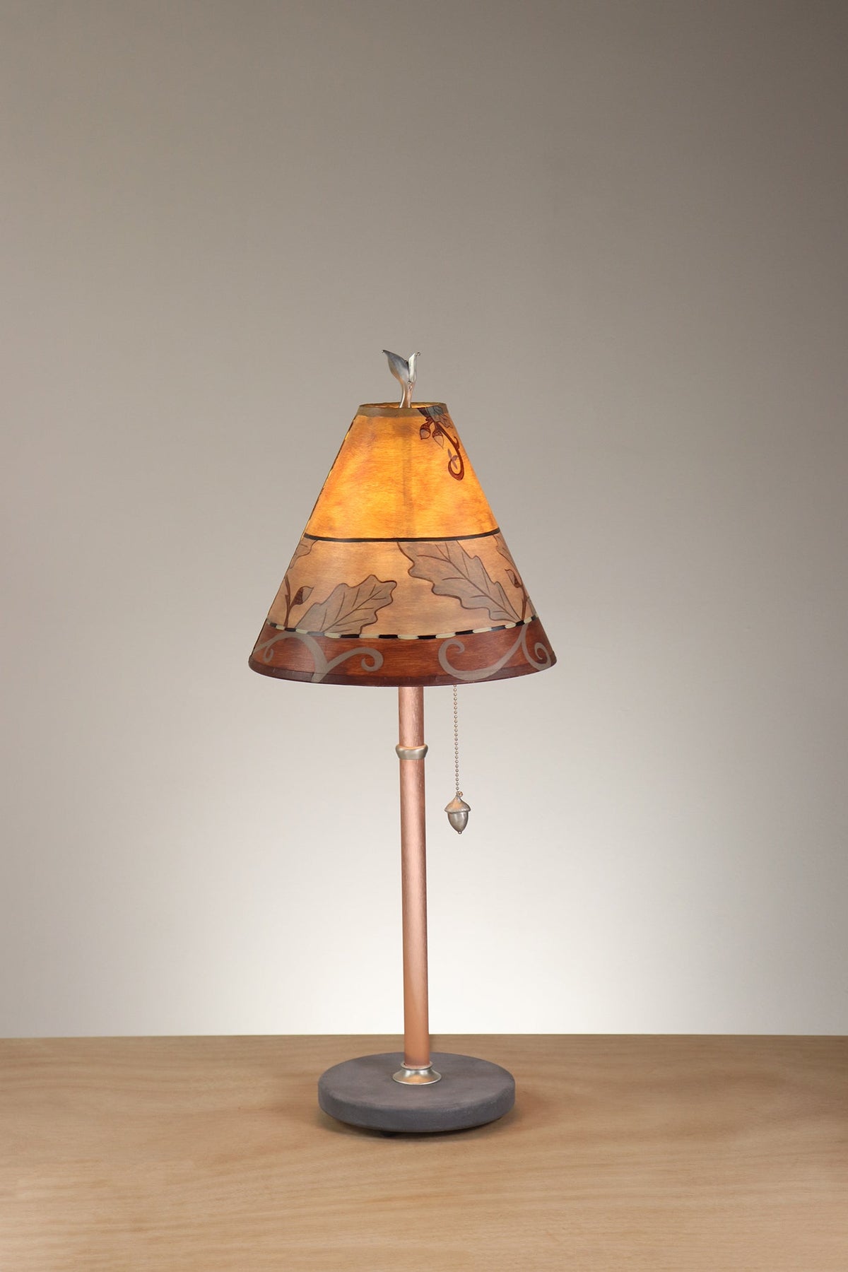 Janna Ugone &amp; Co Table Lamp Copper Table Lamp with Small Conical Shade in Oak in Gold