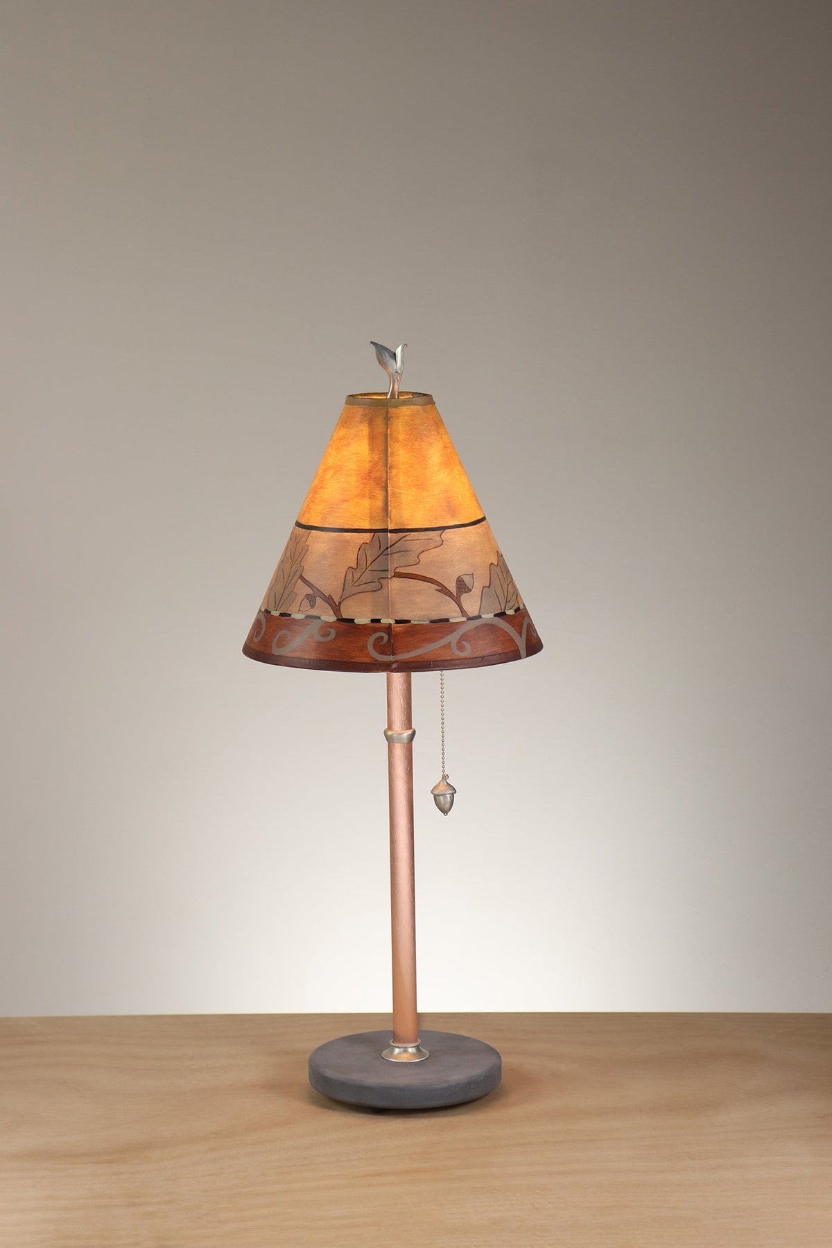 Janna Ugone &amp; Co Table Lamp Copper Table Lamp with Small Conical Shade in Oak in Gold