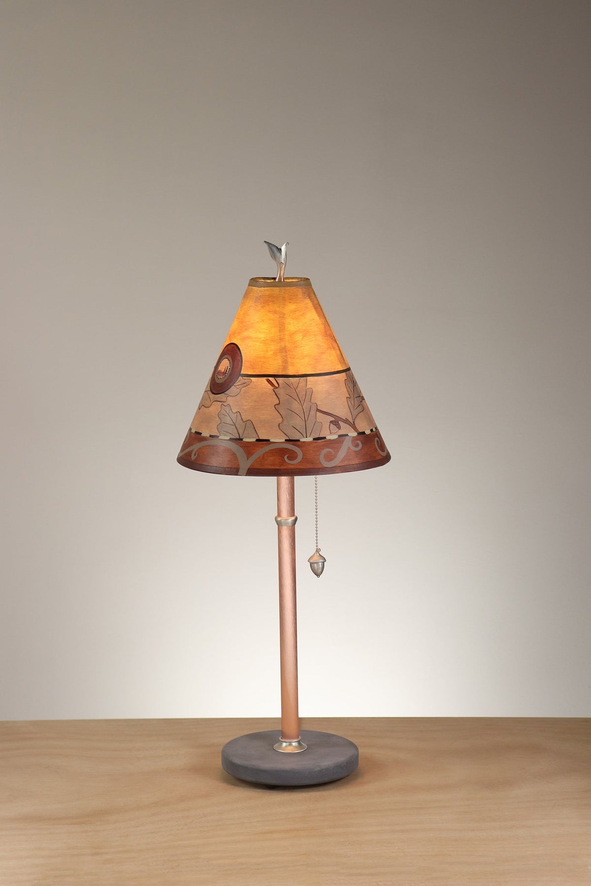 Janna Ugone &amp; Co Table Lamp Copper Table Lamp with Small Conical Shade in Oak in Gold