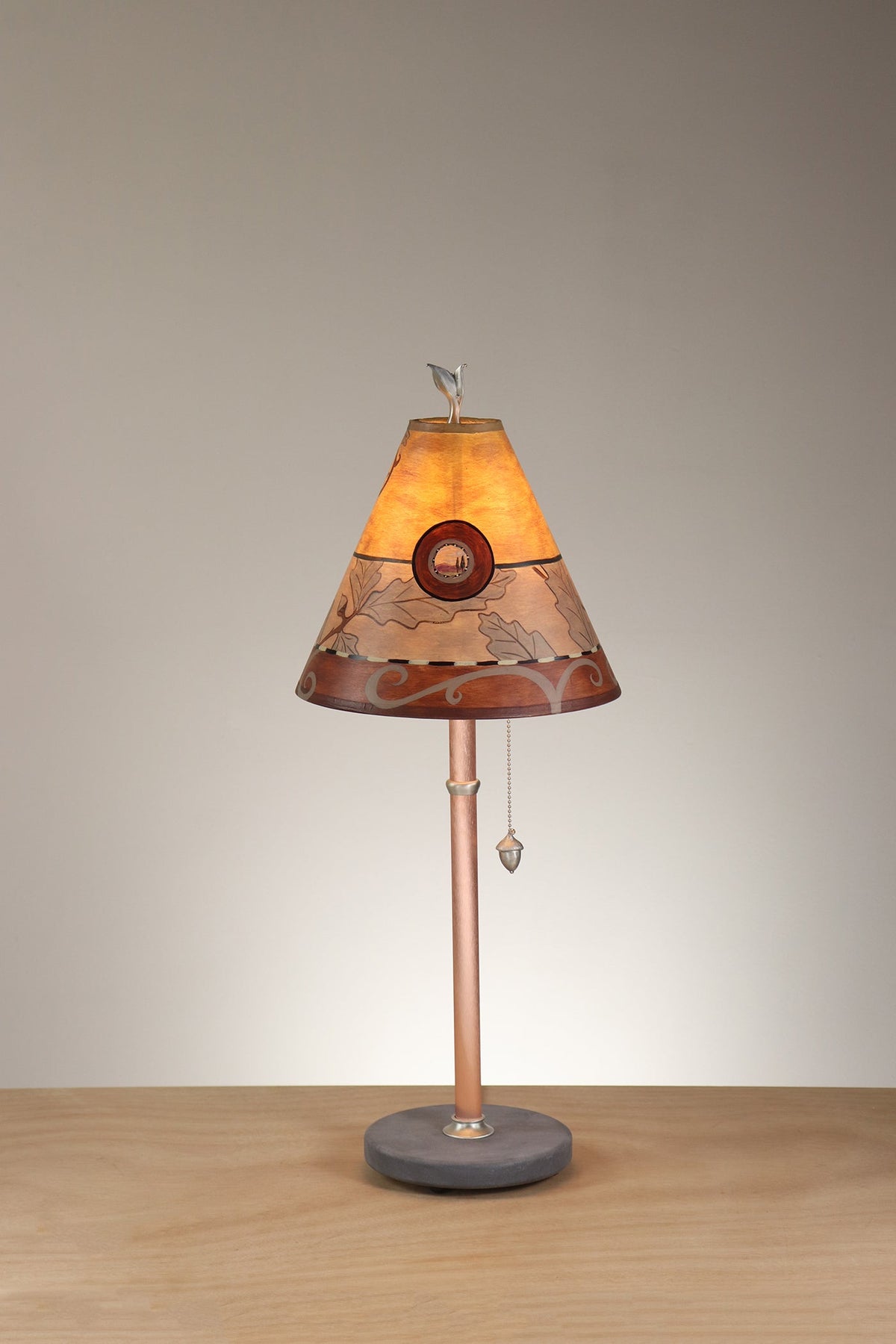 Janna Ugone &amp; Co Table Lamp Copper Table Lamp with Small Conical Shade in Oak in Gold