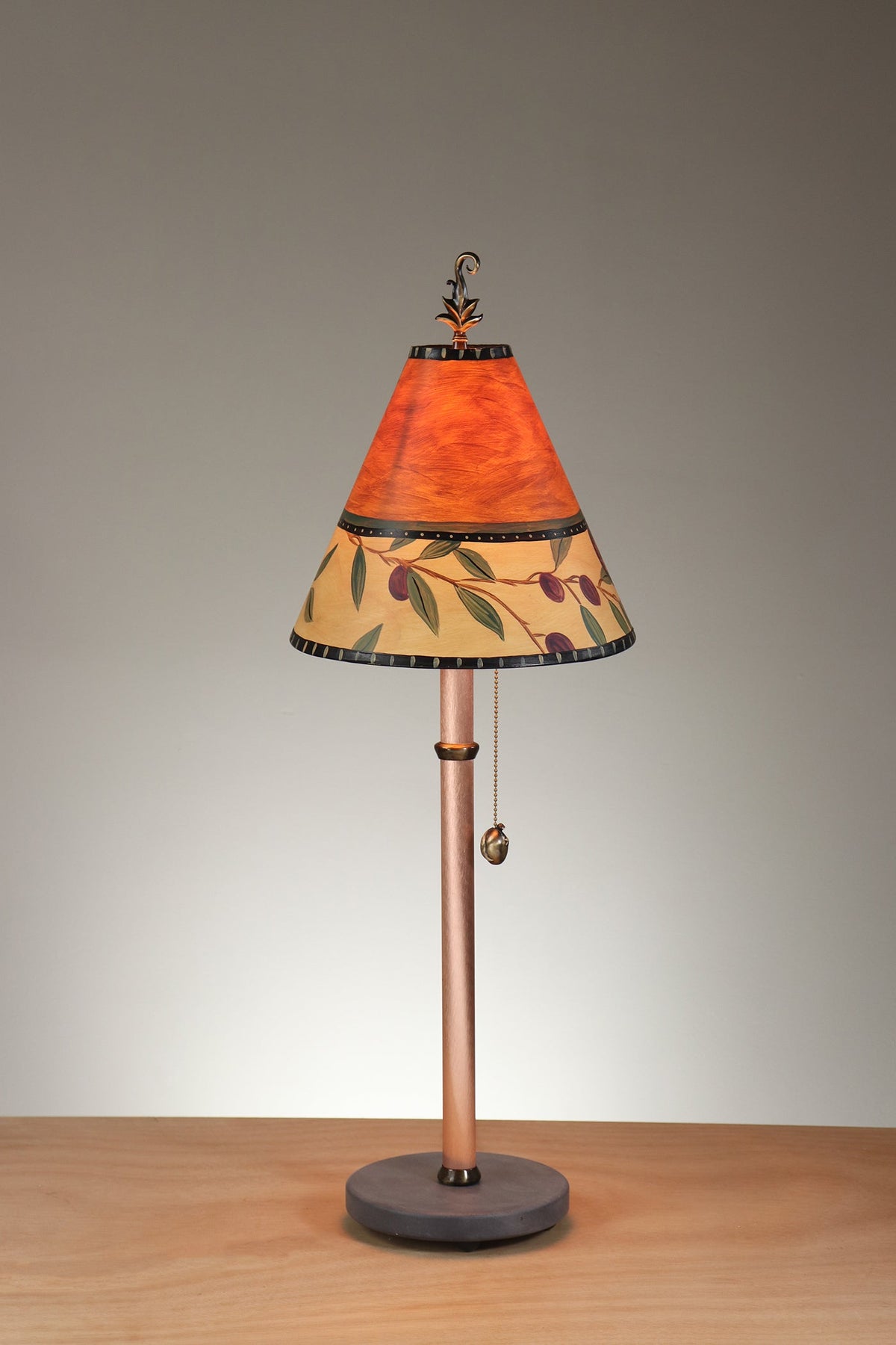 Janna Ugone &amp; Co Table Lamp Copper Table Lamp with Small Conical Shade in Olive Coin in Rust