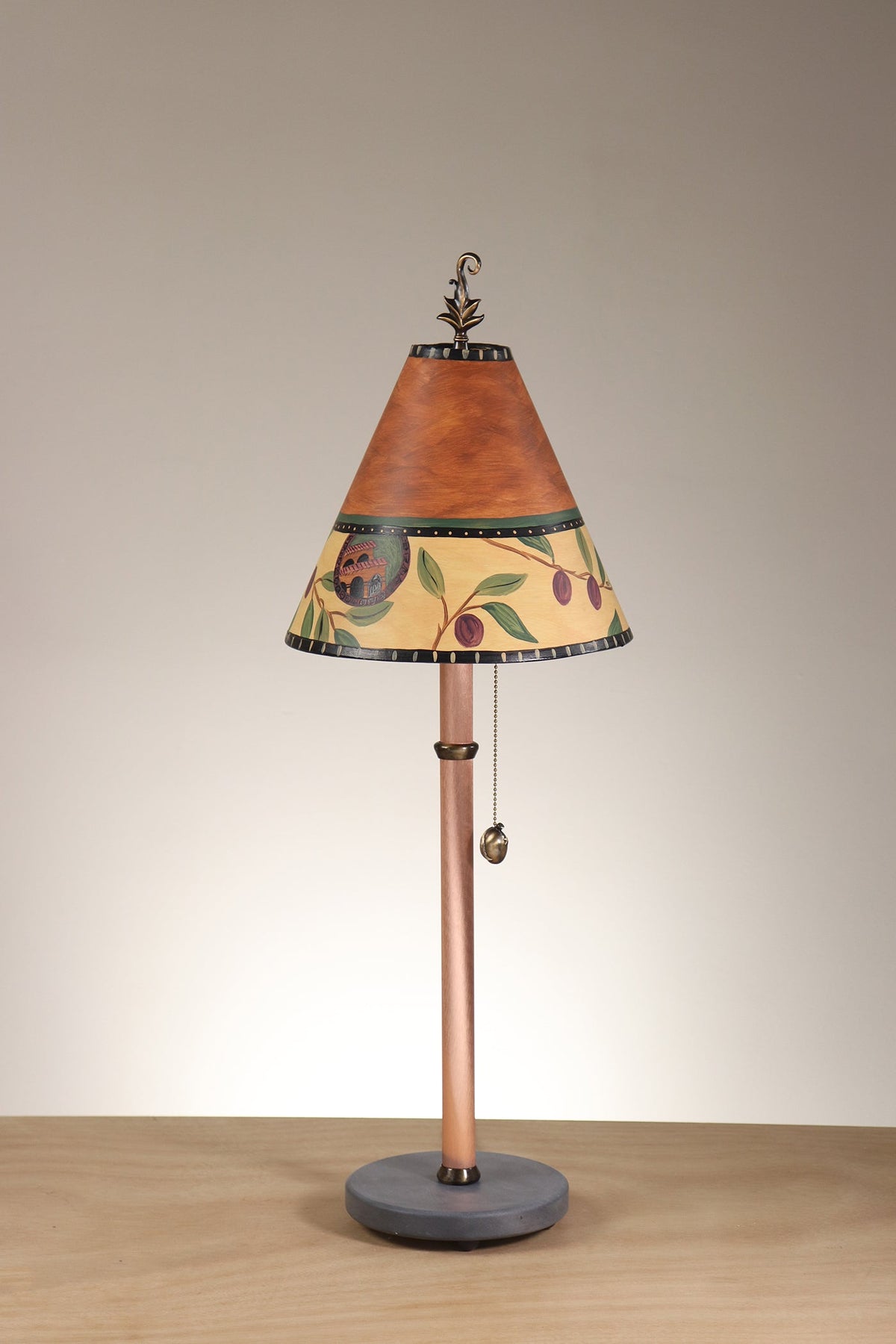 Janna Ugone &amp; Co Table Lamp Copper Table Lamp with Small Conical Shade in Olive Coin in Rust