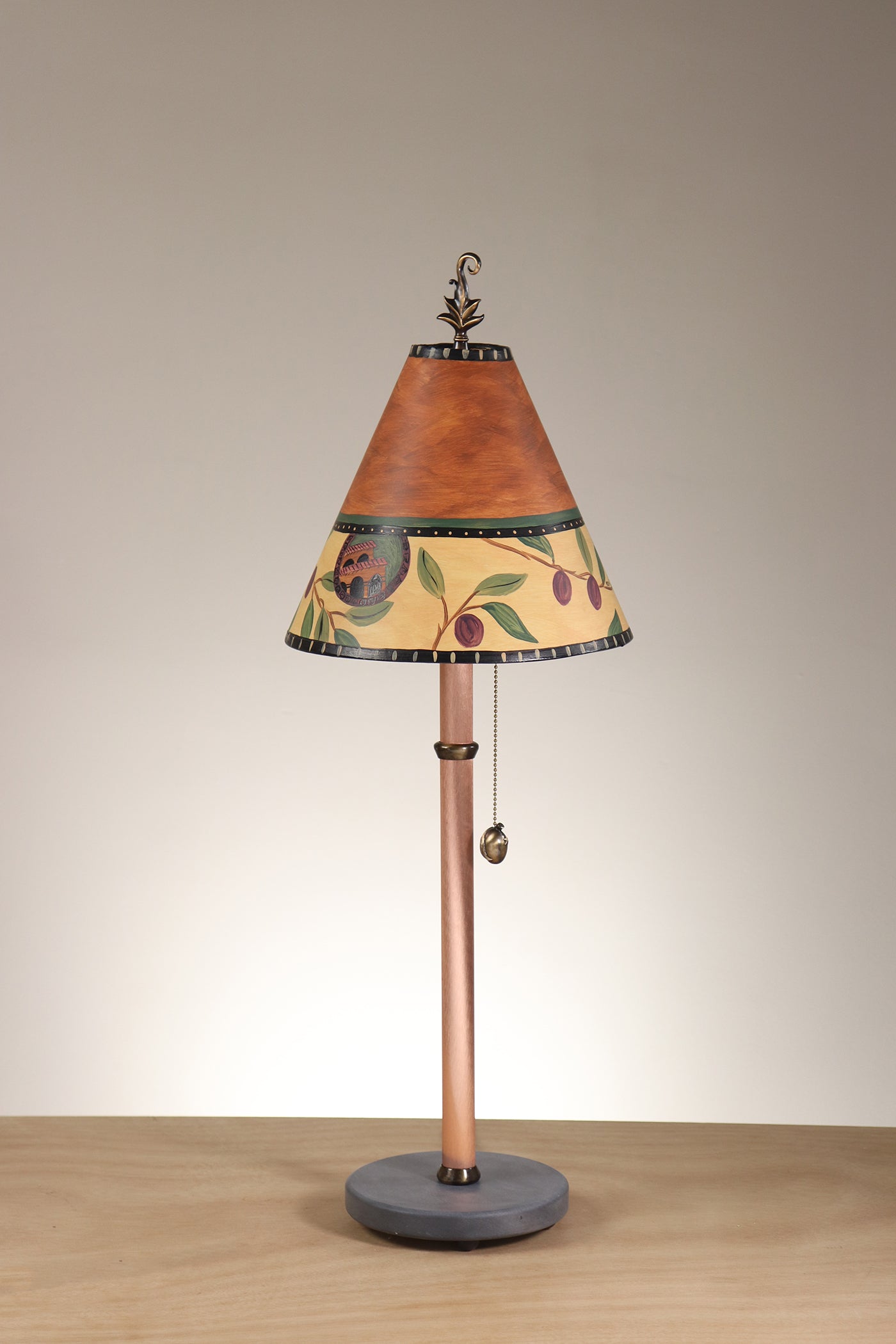 Janna Ugone & Co Table Lamp Copper Table Lamp with Small Conical Shade in Olive Coin in Rust