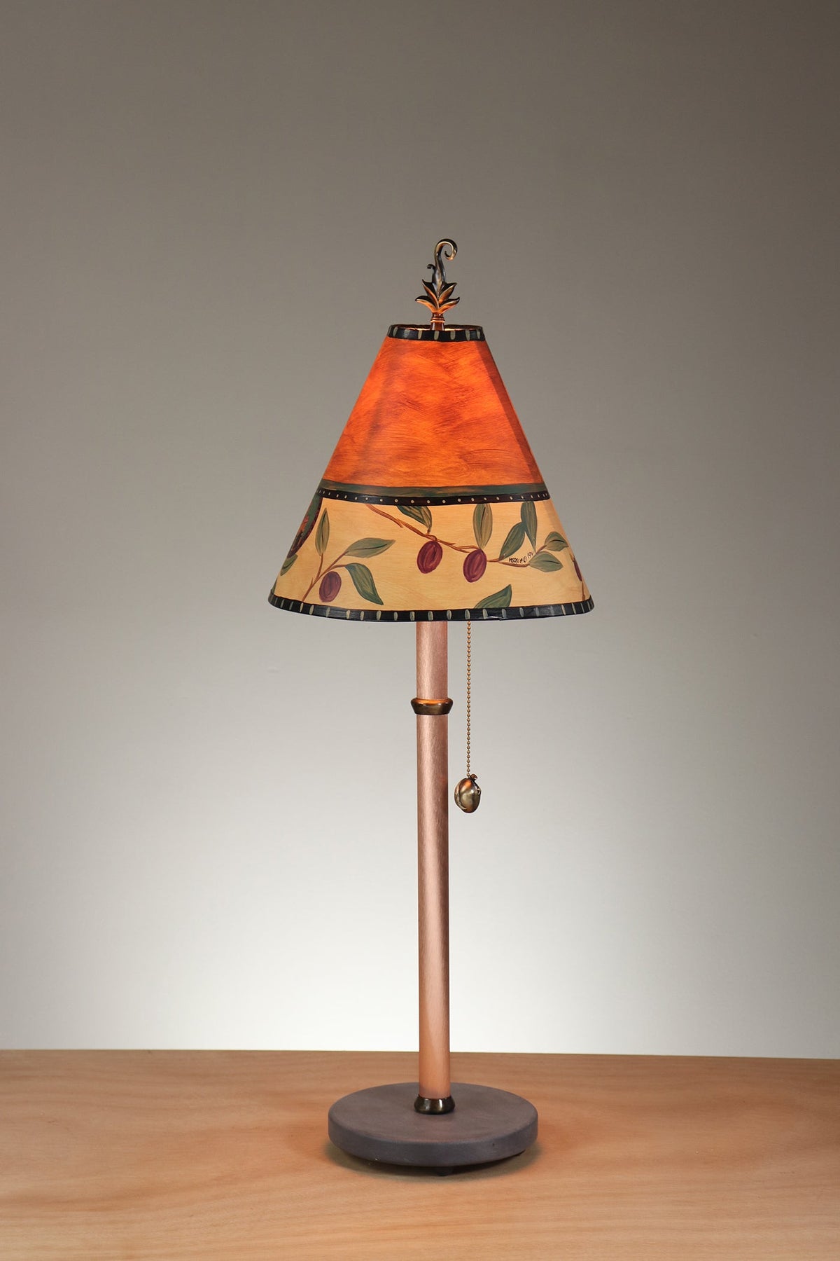 Janna Ugone &amp; Co Table Lamp Copper Table Lamp with Small Conical Shade in Olive Coin in Rust