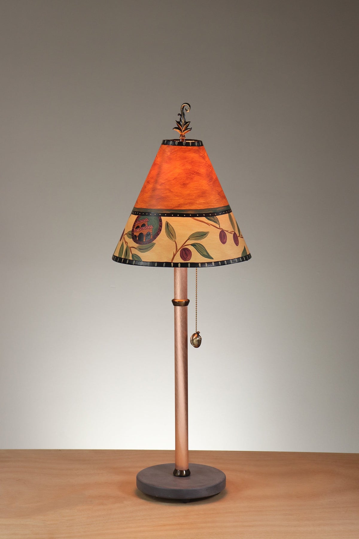 Janna Ugone &amp; Co Table Lamp Copper Table Lamp with Small Conical Shade in Olive Coin in Rust