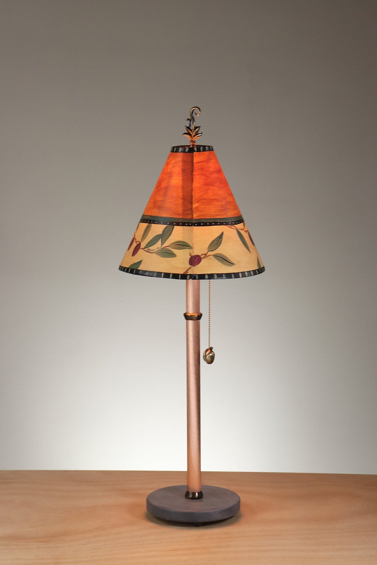 Janna Ugone &amp; Co Table Lamp Copper Table Lamp with Small Conical Shade in Olive Coin in Rust