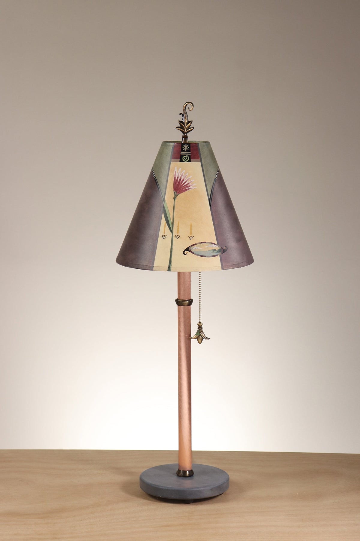 Janna Ugone &amp; Co Table Lamp Copper Table Lamp with Small Conical Shade in Perennial in Grape Pierced