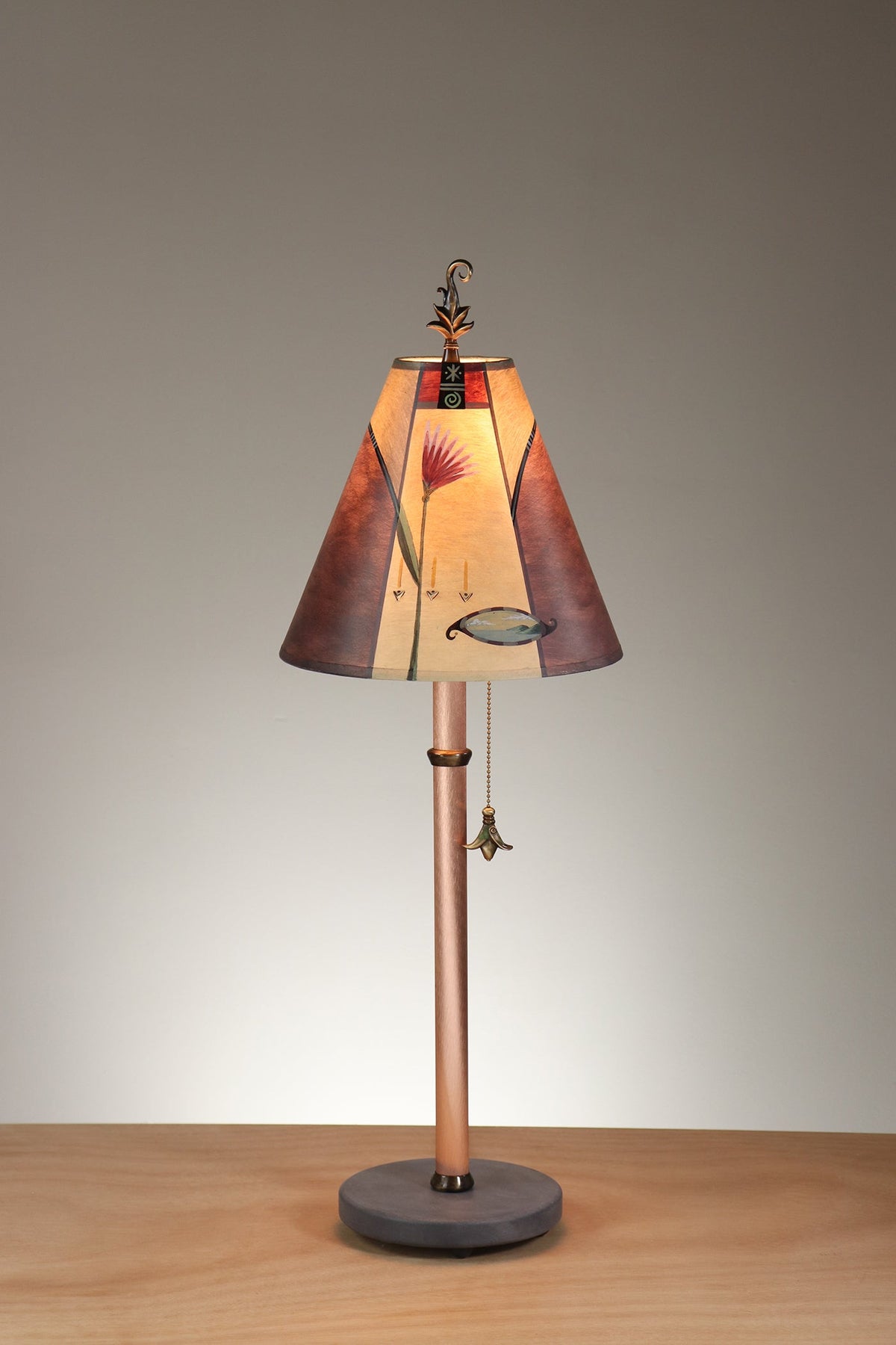 Janna Ugone &amp; Co Table Lamp Copper Table Lamp with Small Conical Shade in Perennial in Grape Pierced