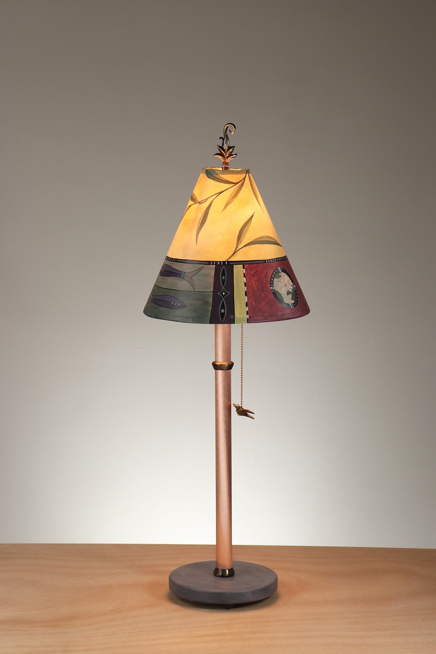 Janna Ugone & Co Table Lamp Copper Table Lamp with Small Conical Shade in Twin Fish in Antique Ivory