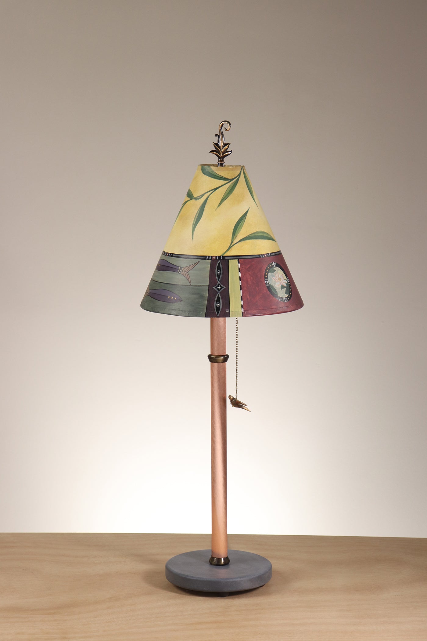 Janna Ugone & Co Table Lamp Copper Table Lamp with Small Conical Shade in Twin Fish in Antique Ivory
