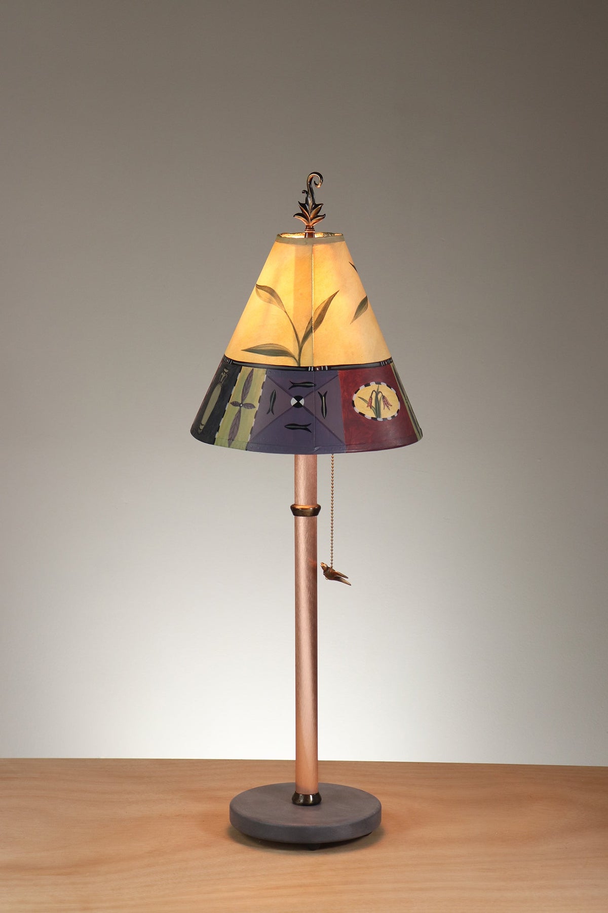 Janna Ugone &amp; Co Table Lamp Copper Table Lamp with Small Conical Shade in Twin Fish in Antique Ivory