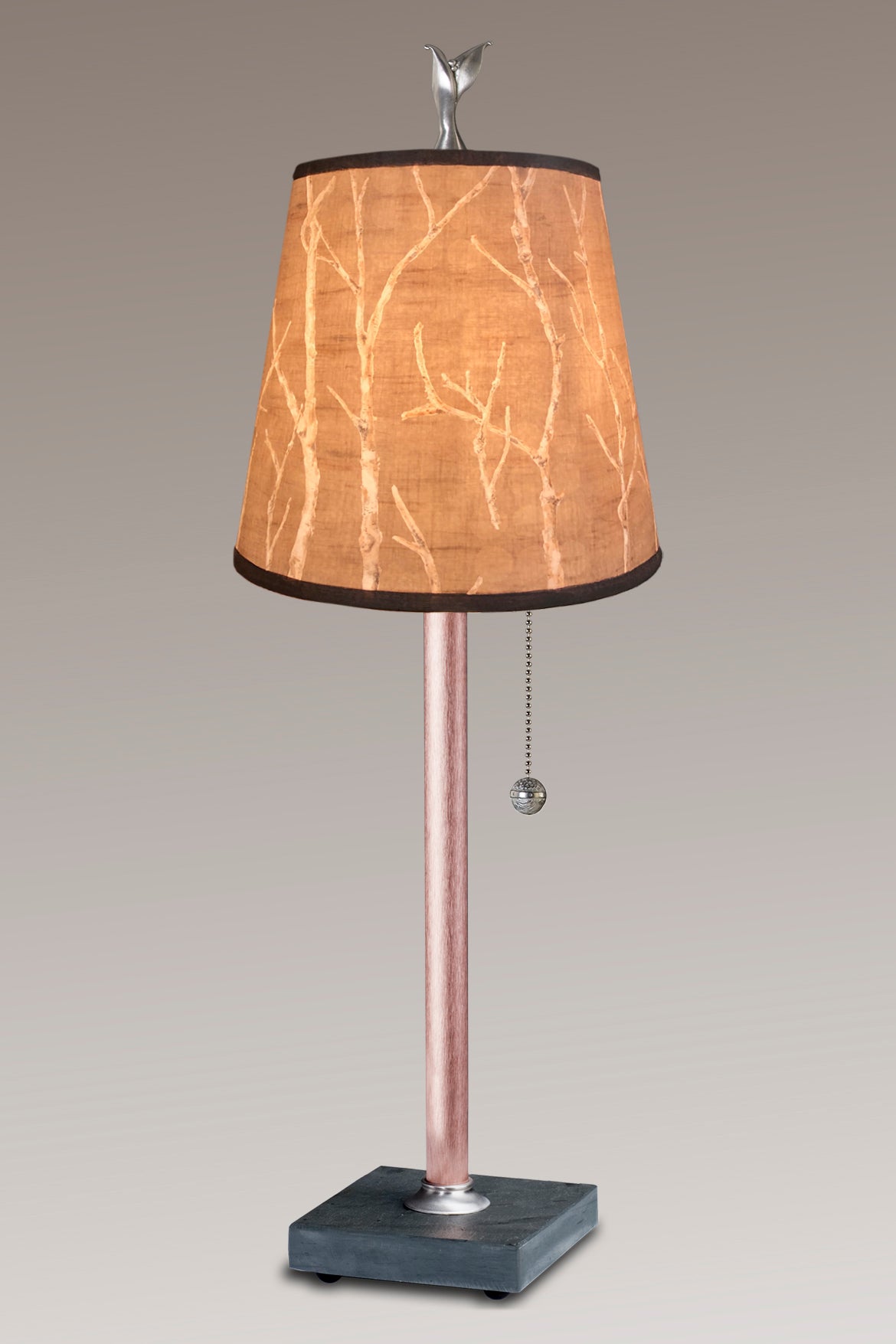 Copper Table Lamp with Small Drum in Twigs