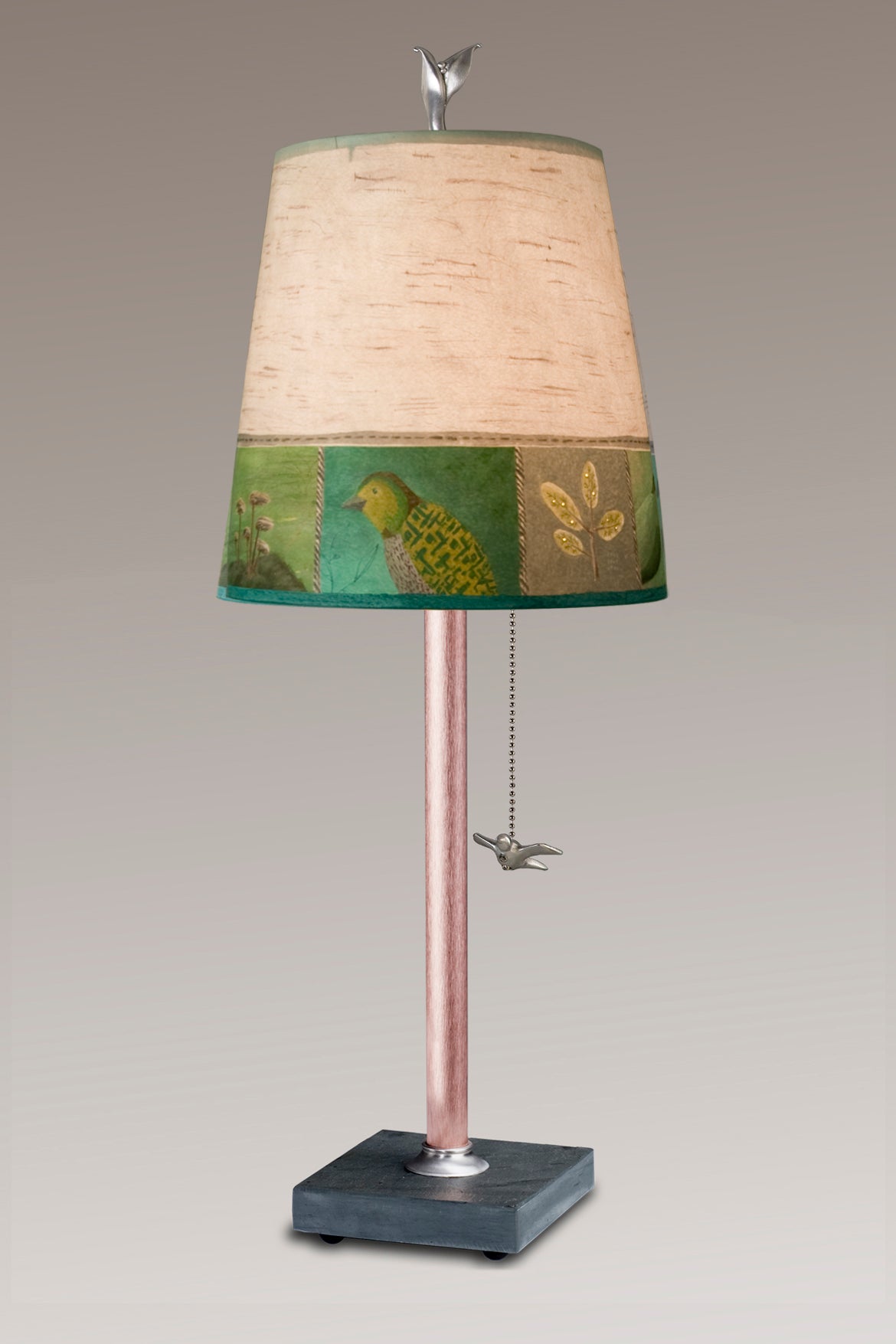 Copper Table Lamp with Small Drum in Woodland Trails in Birch