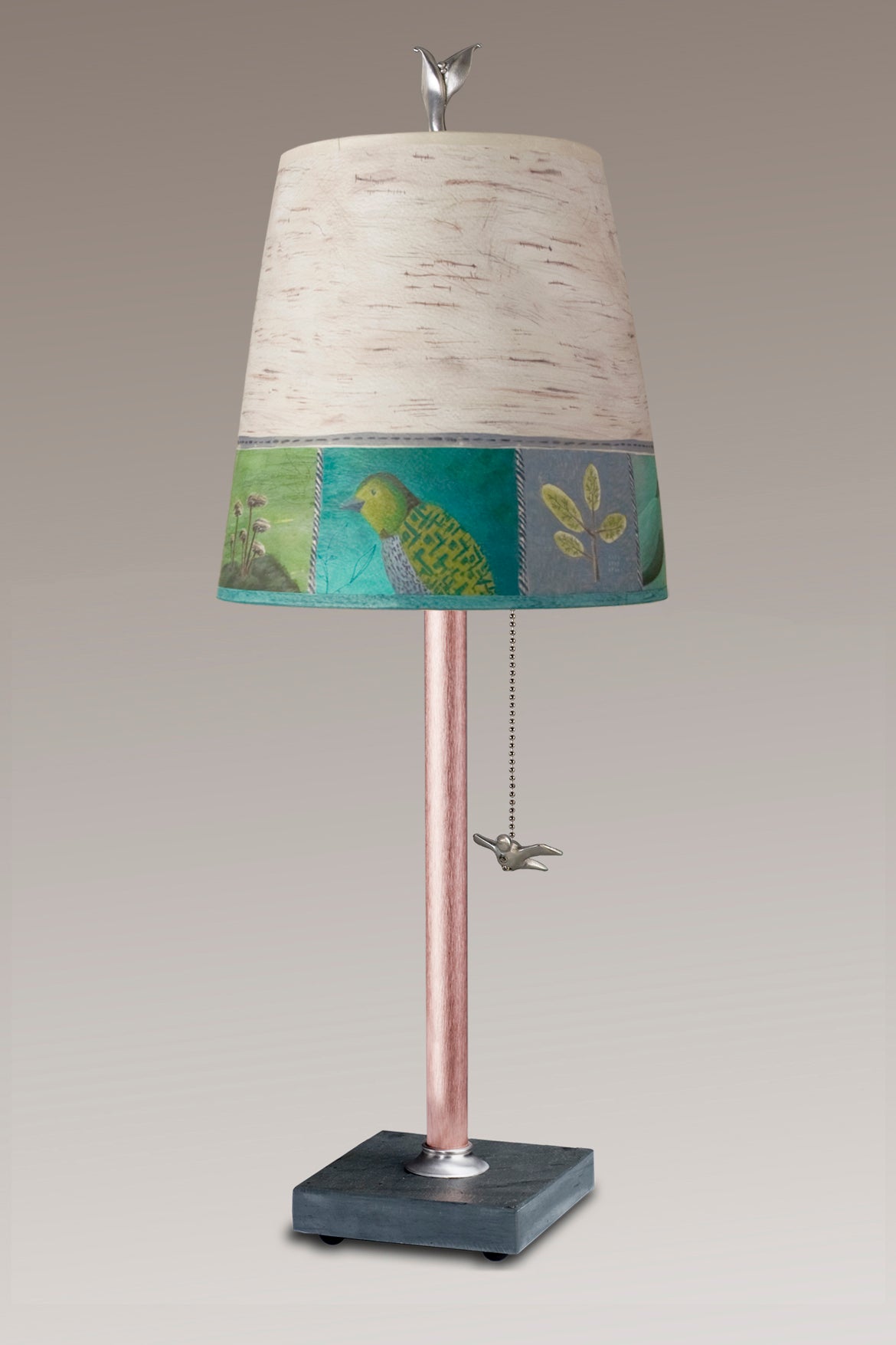 Janna Ugone &amp; Co Table Lamps Copper Table Lamp with Small Drum in Woodland Trails in Birch