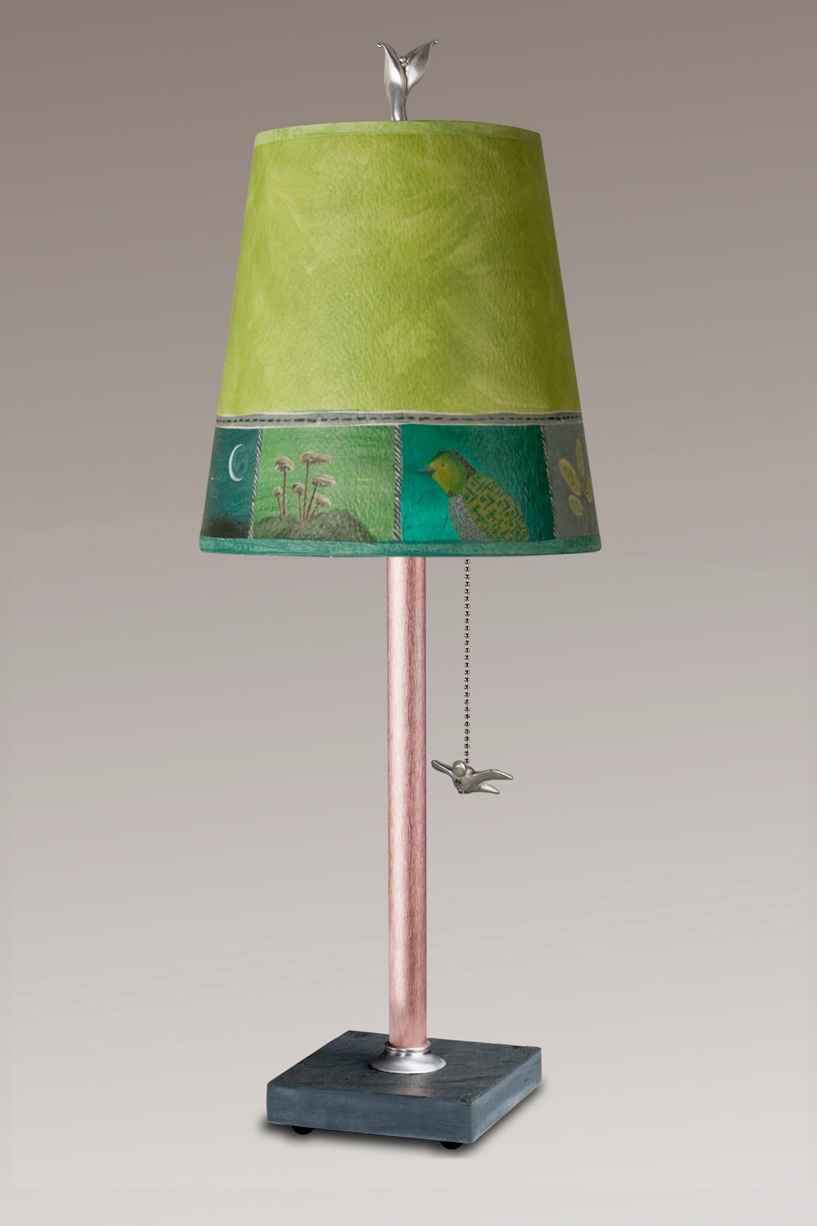 Janna Ugone & Co Table Lamps Copper Table Lamp with Small Drum in Woodland Trails in Leaf