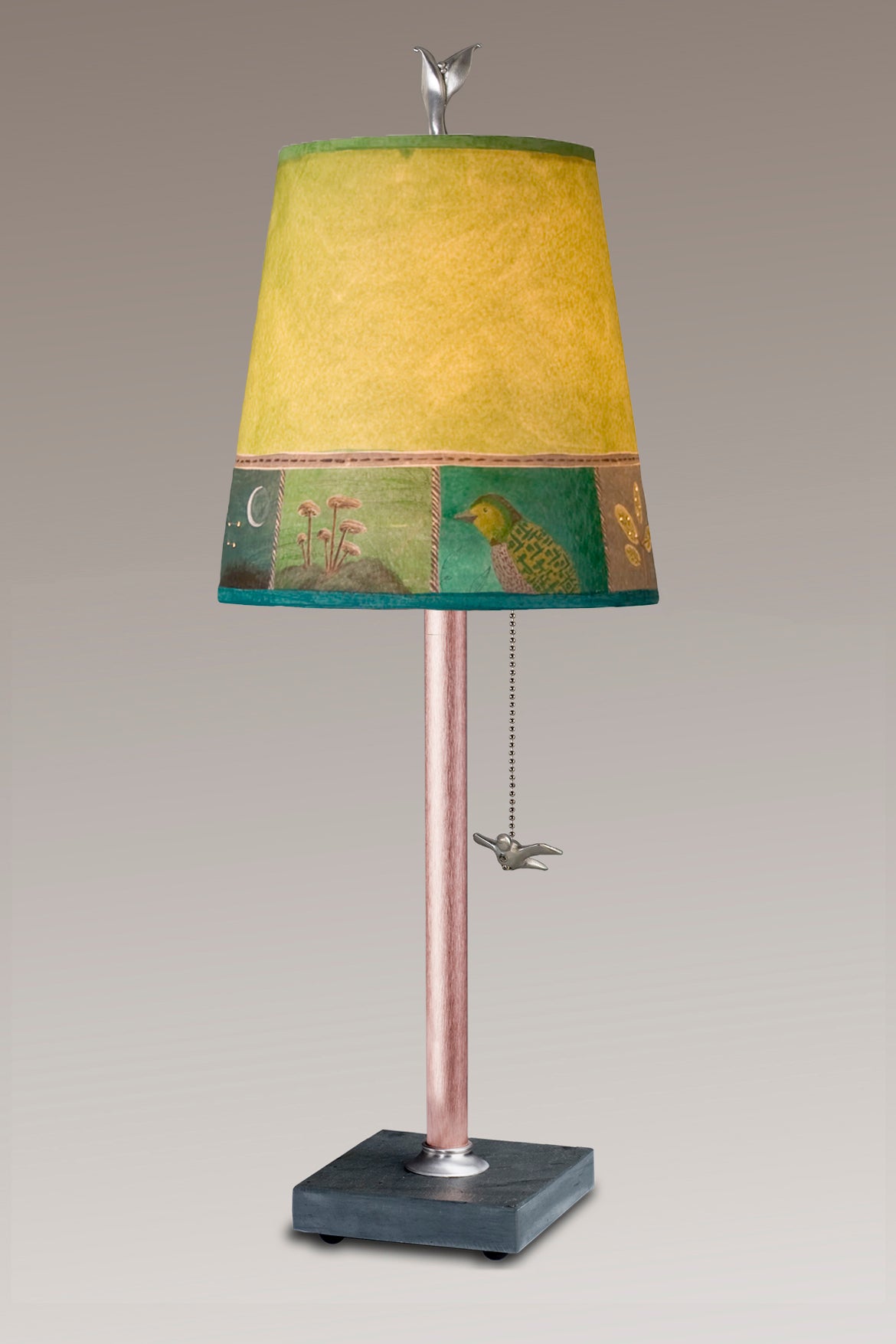 Janna Ugone &amp; Co Table Lamps Copper Table Lamp with Small Drum in Woodland Trails in Leaf