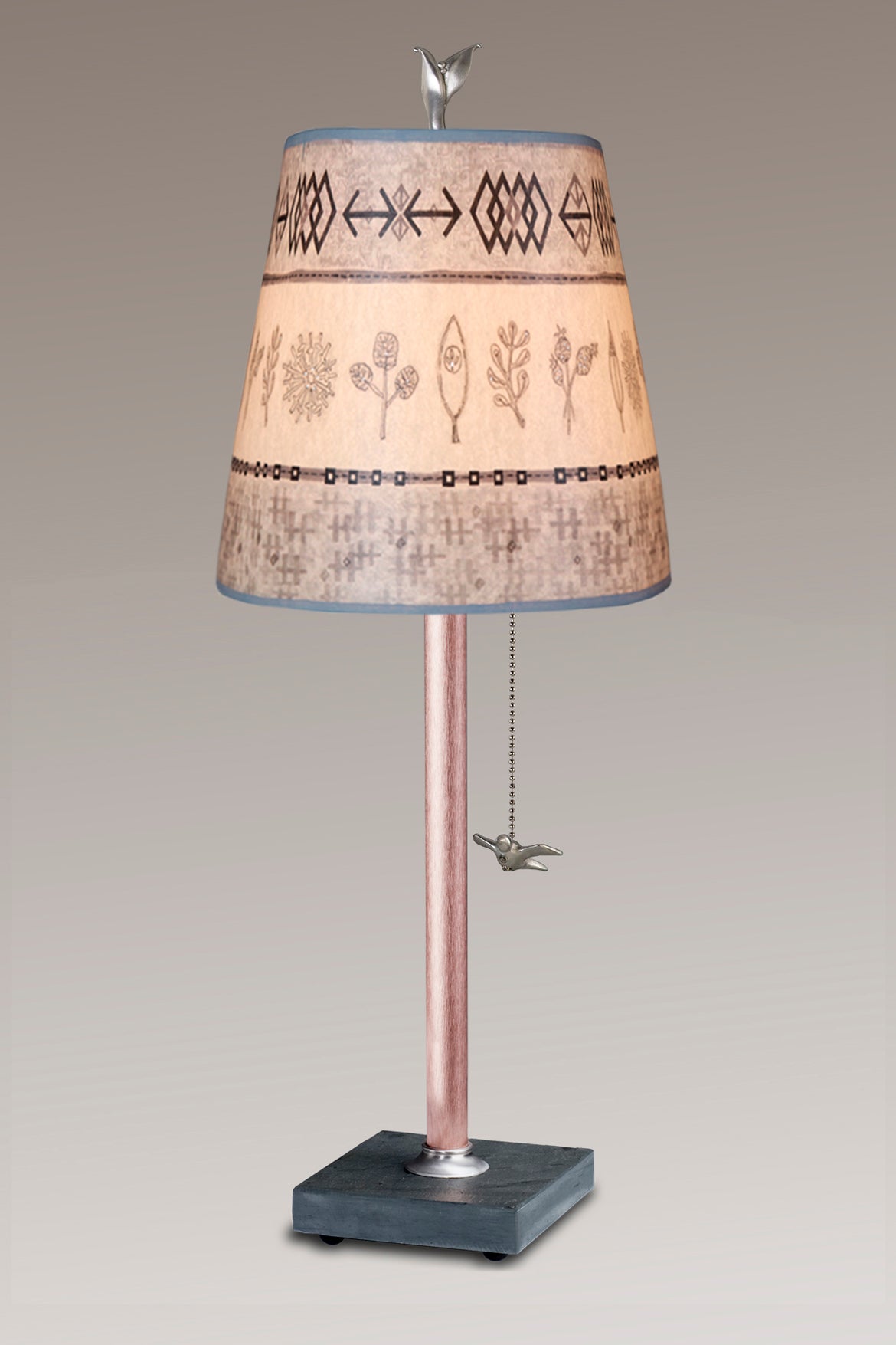 Janna Ugone &amp; Co Table Lamps Copper Table Lamp with Small Drum in Woven &amp; Sprig in Mist