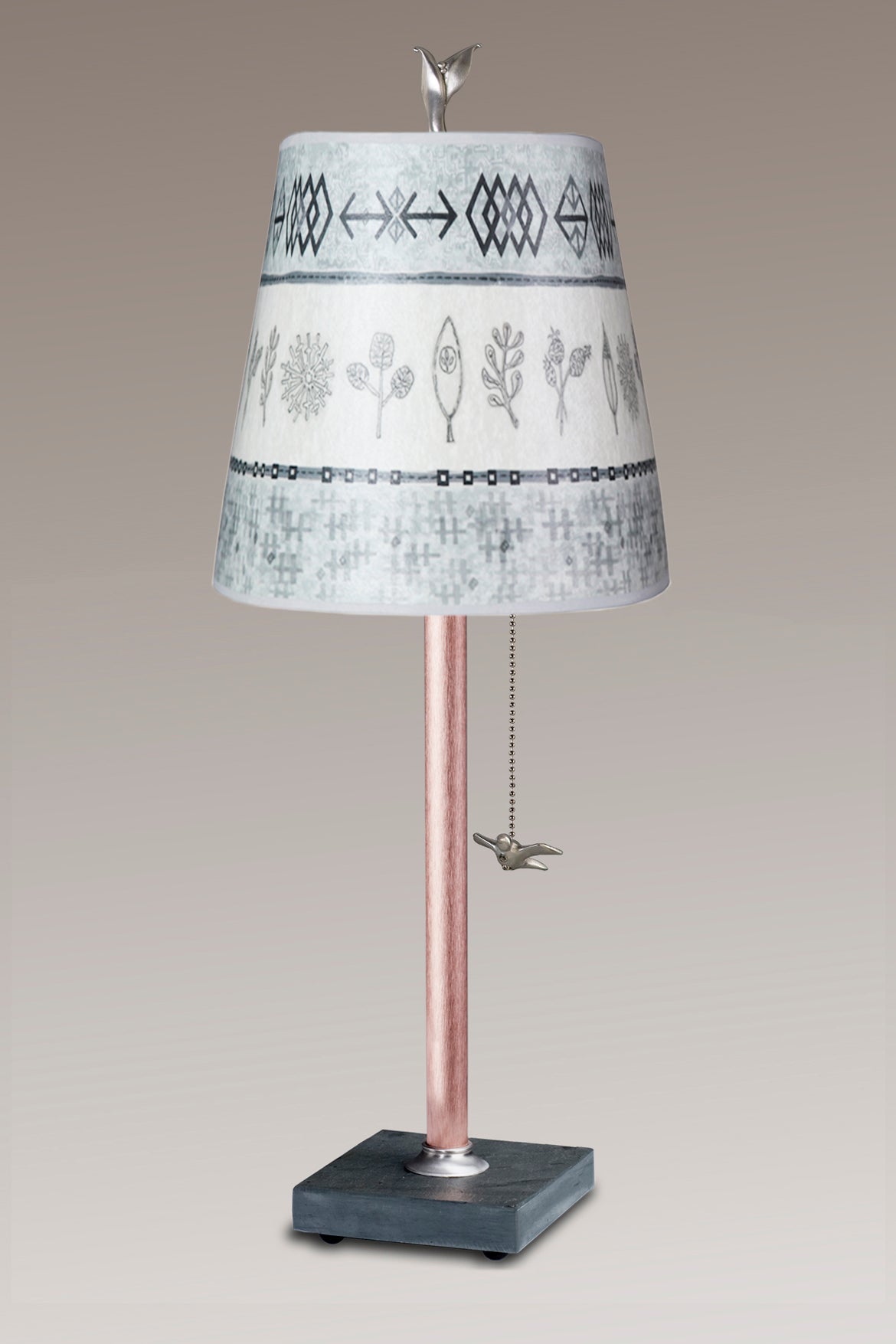 Janna Ugone &amp; Co Table Lamps Copper Table Lamp with Small Drum in Woven &amp; Sprig in Mist