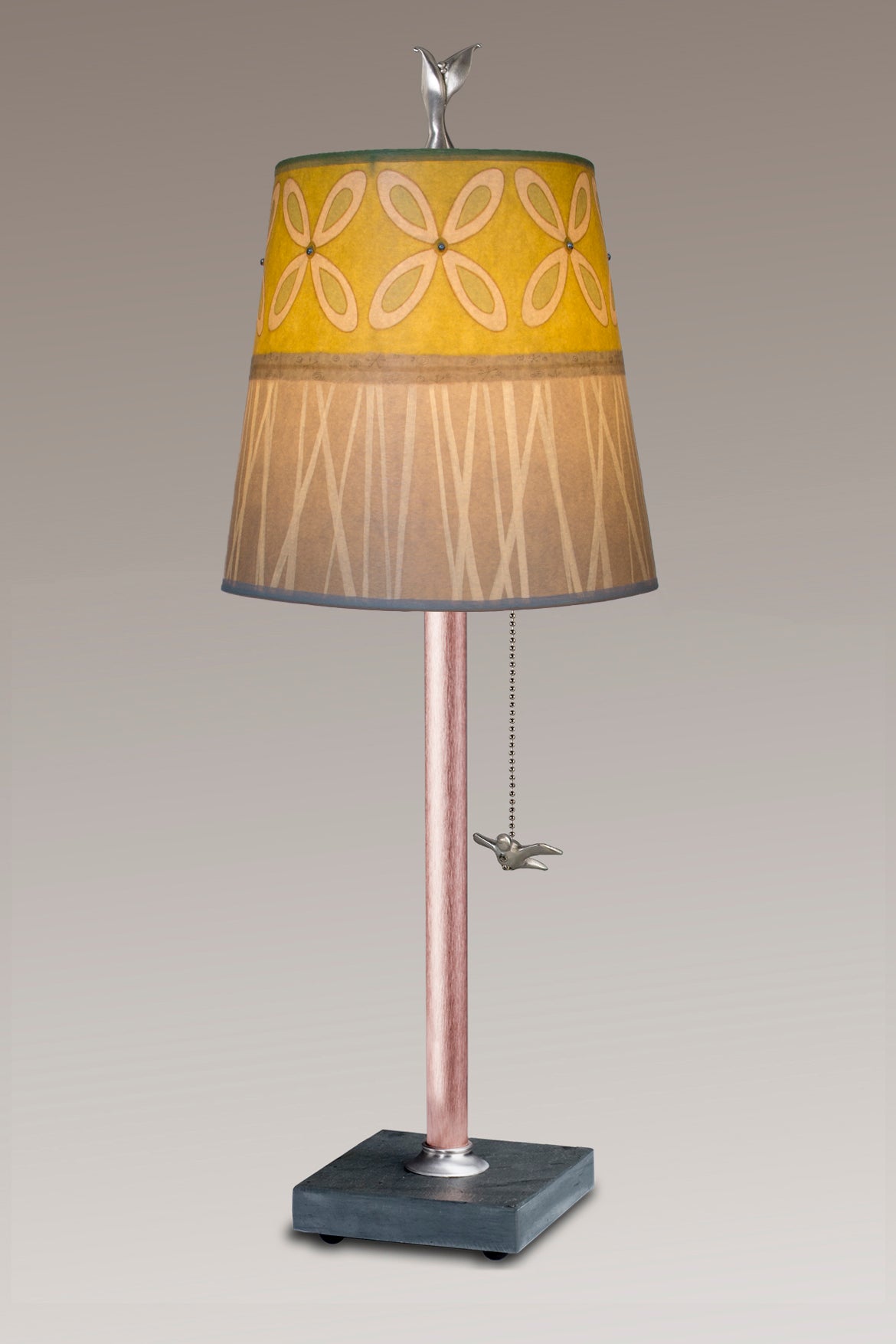 Copper Table Lamp with Small Drum Kiwi