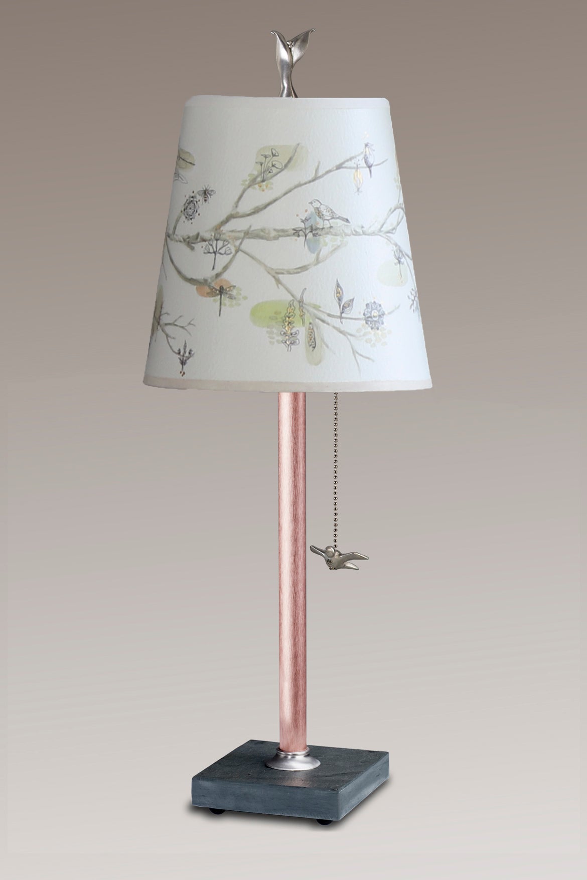 Janna Ugone &amp; Co Table Lamps Copper Table Lamp with Small Drum Shade in Artful Branch