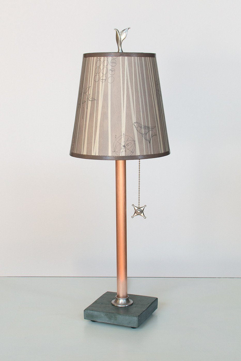 Janna Ugone & Co Table Lamps Copper Table Lamp with Small Drum Shade in Birch Lines
