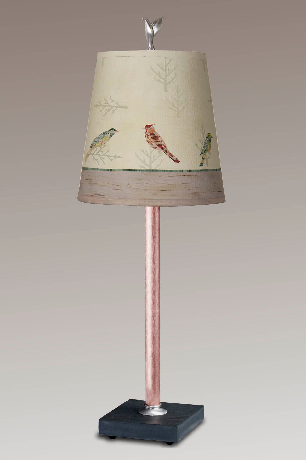 Janna Ugone & Co Table Lamp Copper Table Lamp with Small Drum Shade in Bird Friends