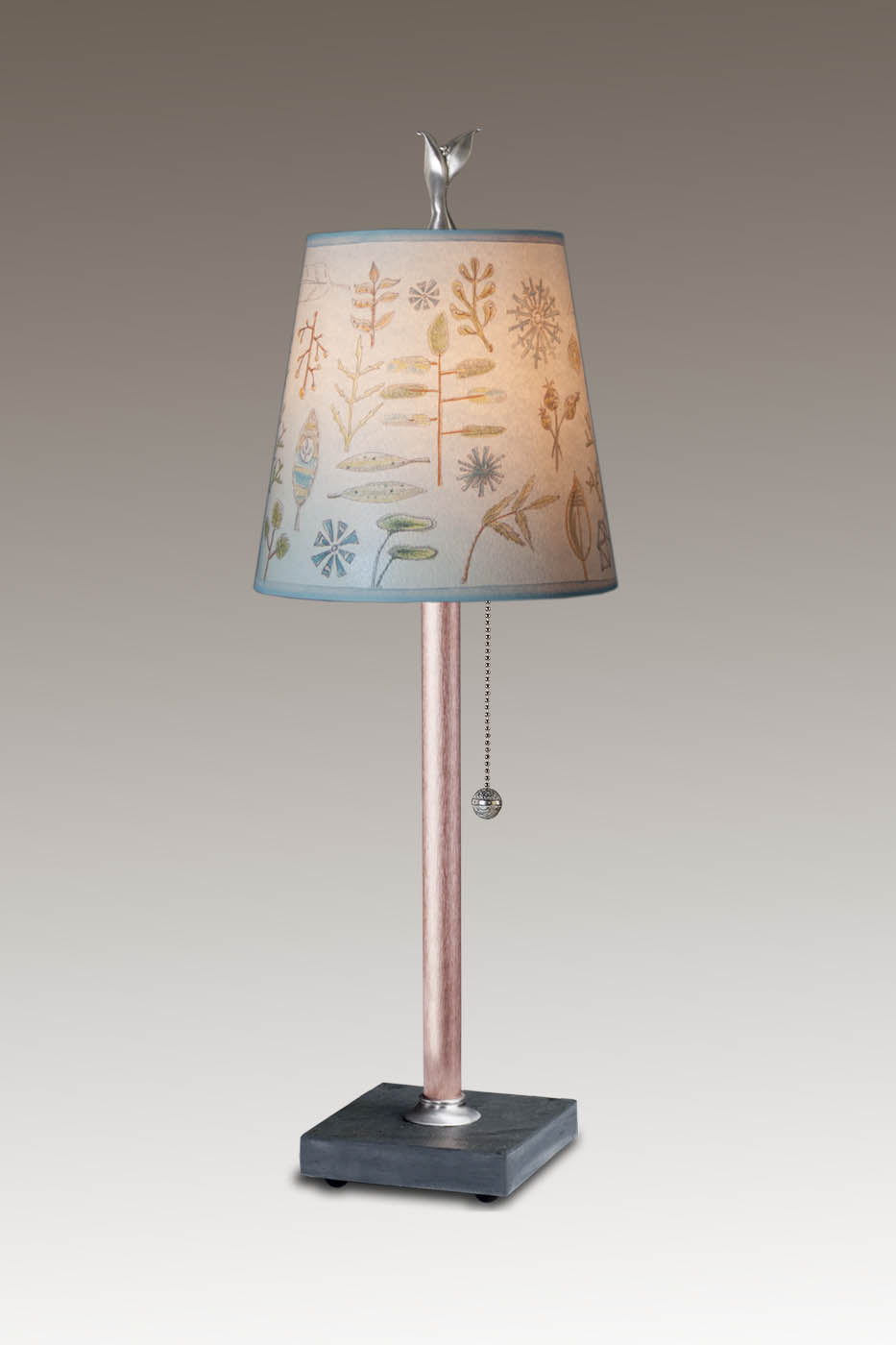 Copper Table Lamp with Small Drum Shade in Field Chart