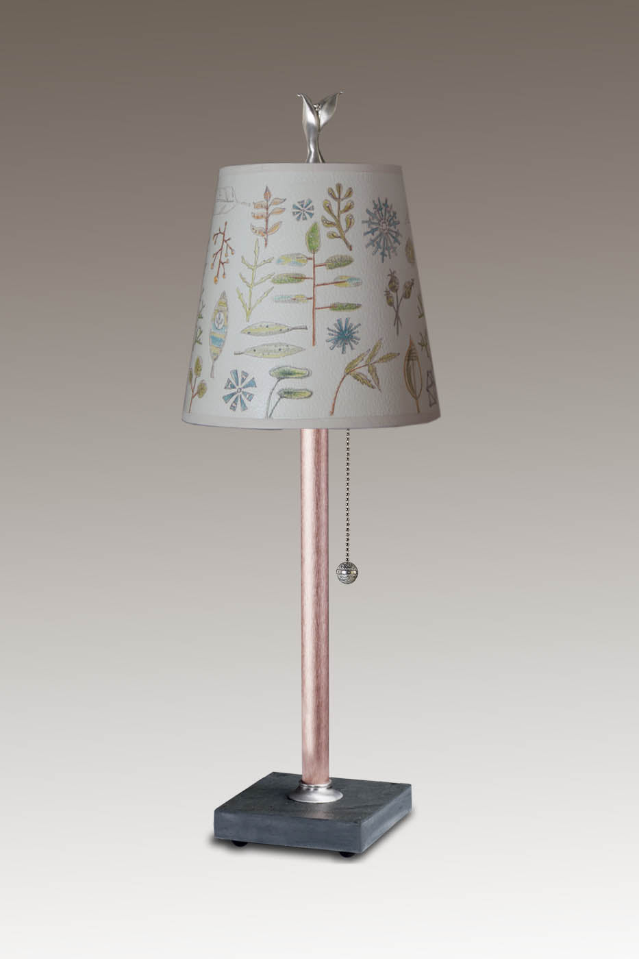 Janna Ugone & Co Table Lamp Copper Table Lamp with Small Drum Shade in Field Chart