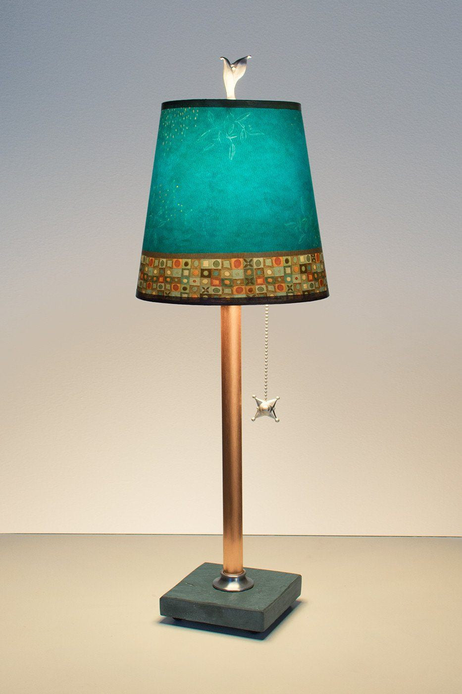Janna Ugone & Co Table Lamps Copper Table Lamp with Small Drum Shade in Jade Mosaic