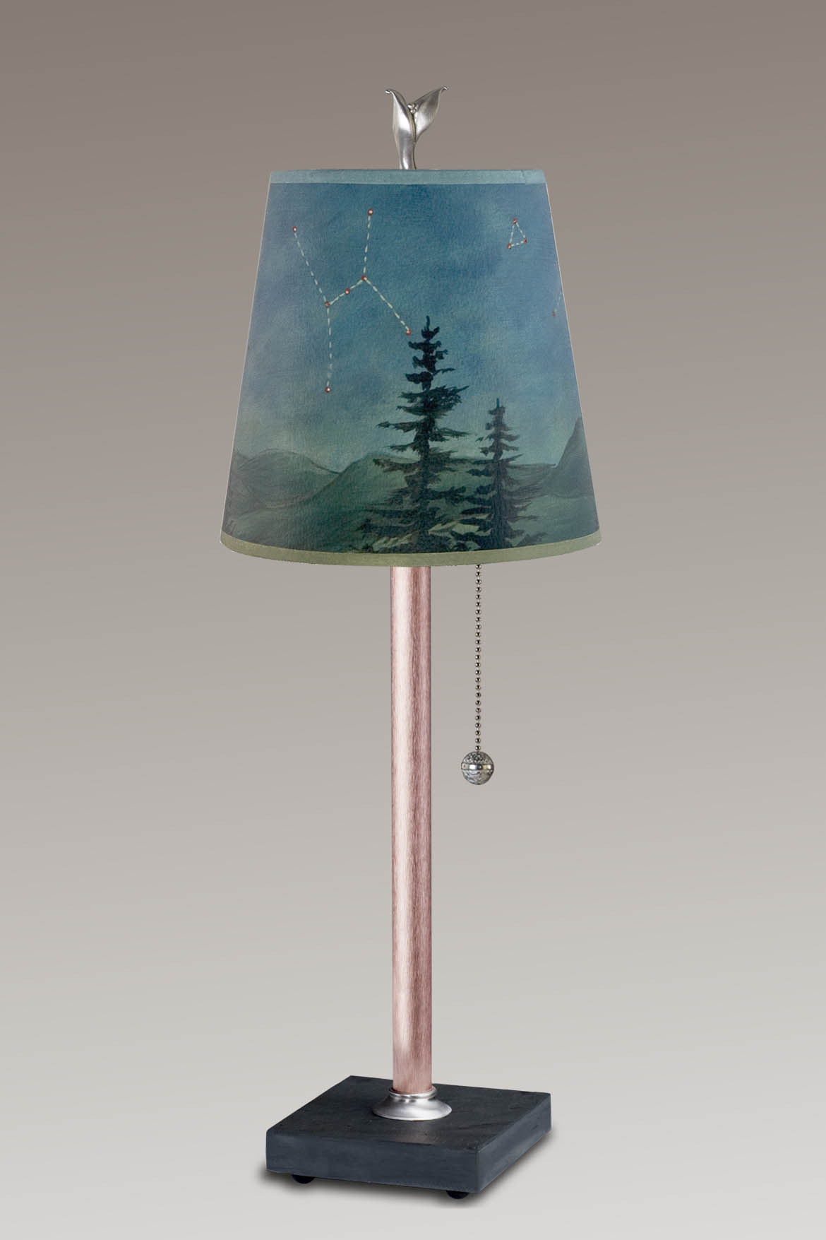 Copper Table Lamp with Small Drum Shade in Midnight Sky