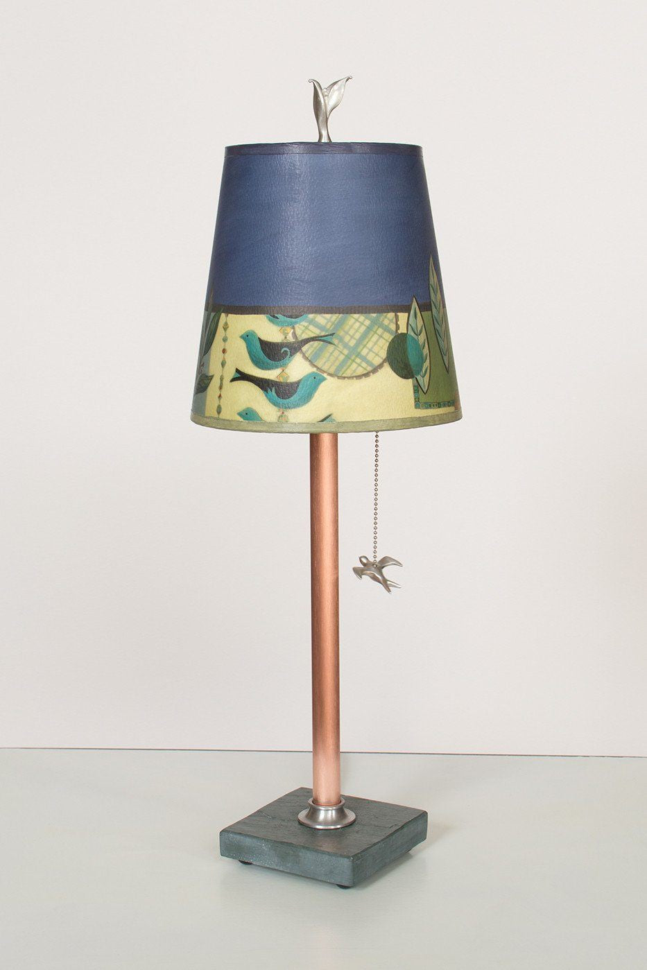 Janna Ugone & Co Table Lamps Copper Table Lamp with Small Drum Shade in New Capri Periwinkle