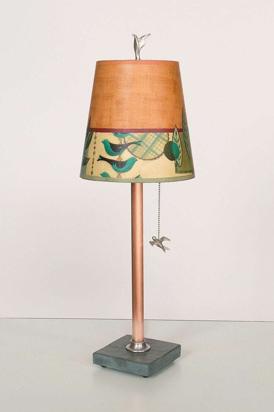 Copper Table Lamp on Vermont Slate Base with Small Drum Shade in New Capri Spice