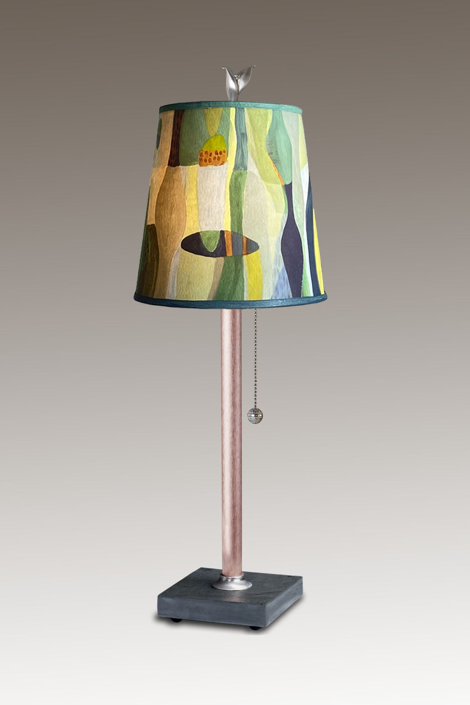 Copper Table Lamp with Small Drum Shade in Riviera in Citrus