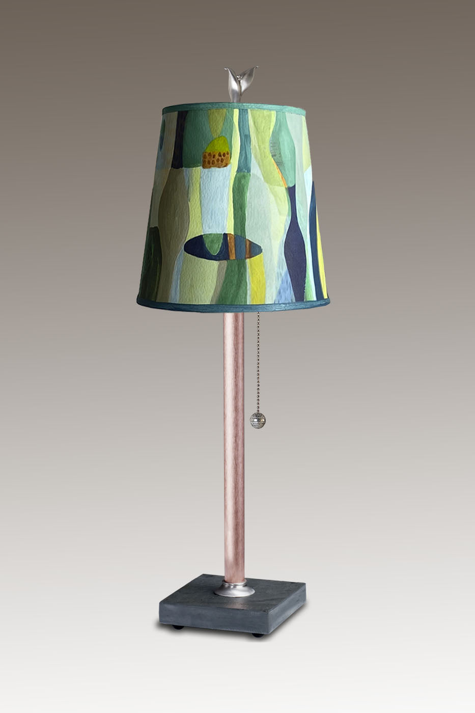 Copper Table Lamp with Small Drum Shade in Riviera in Citrus