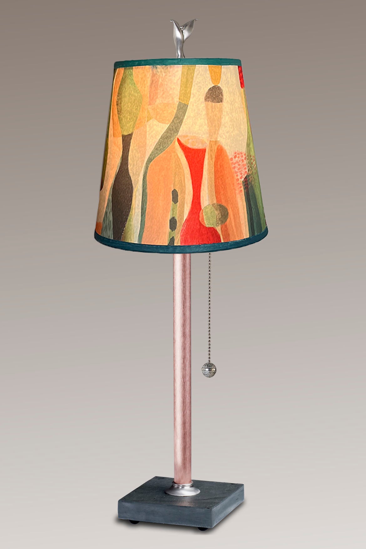 Janna Ugone & Co Table Lamp Copper Table Lamp with Small Drum Shade in Riviera in Poppy