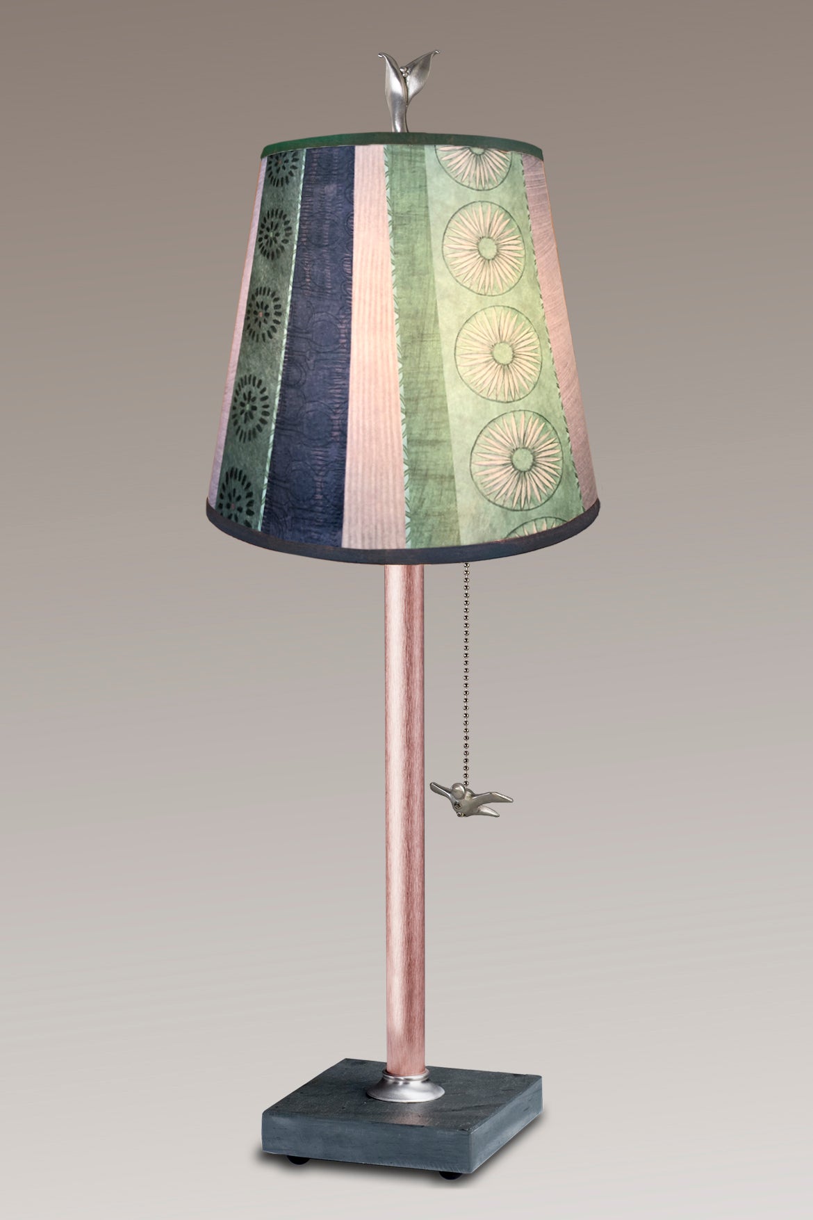 Janna Ugone &amp; Co Table Lamps Copper Table Lamp with Small Drum Shade in Serape Waters