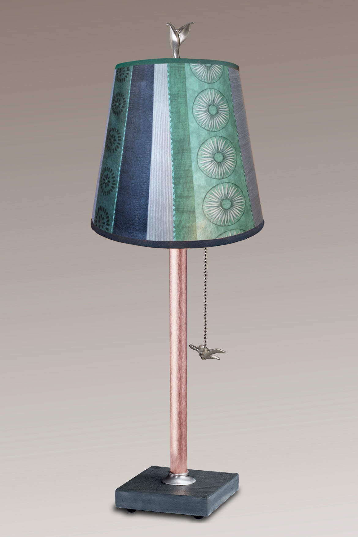 Janna Ugone &amp; Co Table Lamps Copper Table Lamp with Small Drum Shade in Serape Waters