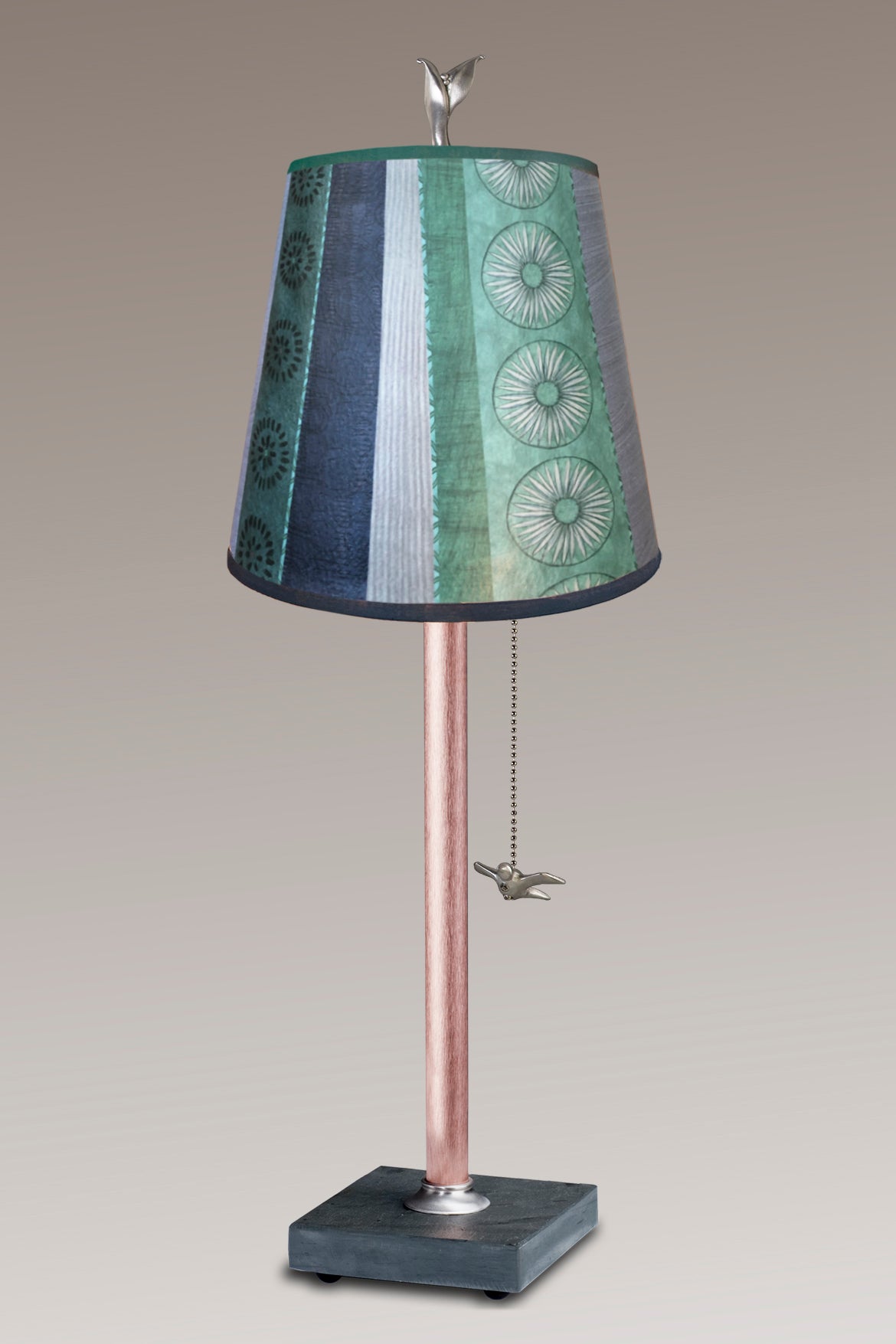 Janna Ugone & Co Table Lamps Copper Table Lamp with Small Drum Shade in Serape Waters