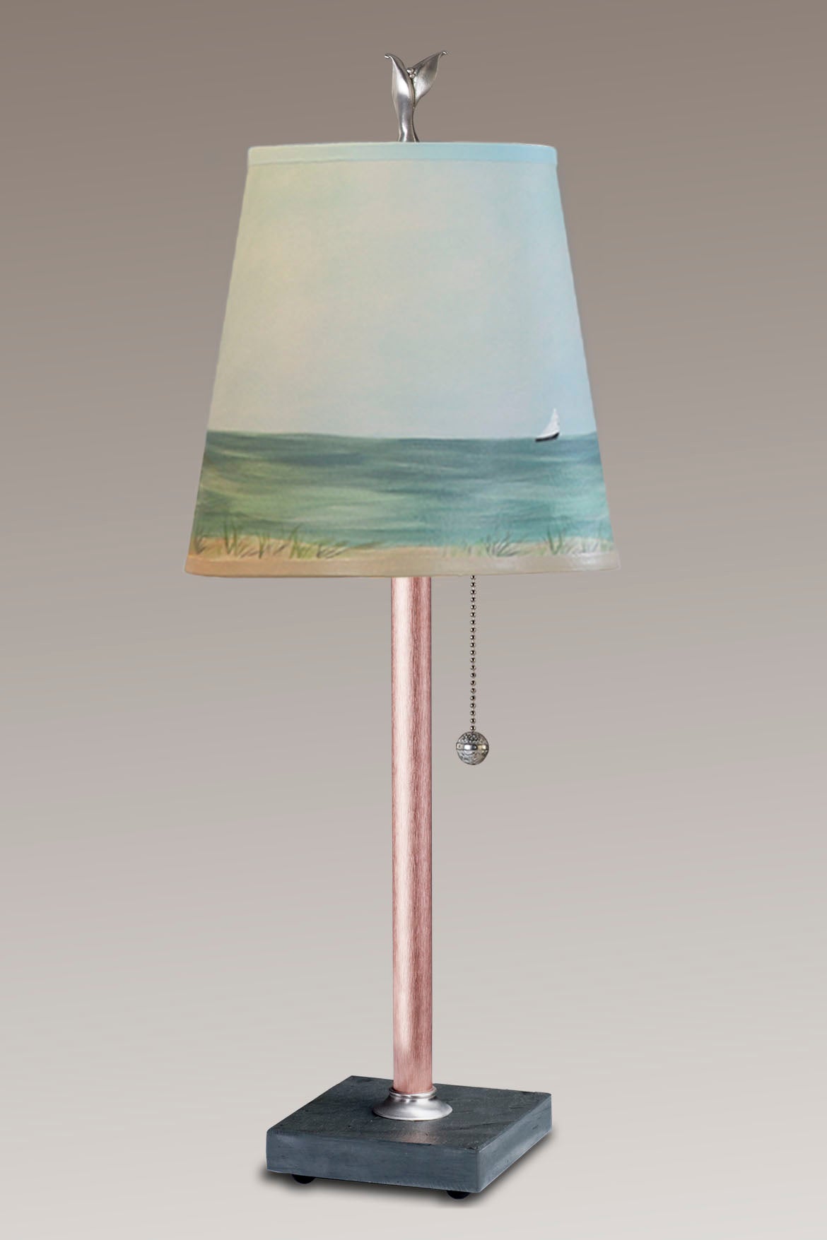 Copper Table Lamp with Small Drum Shade in Shore