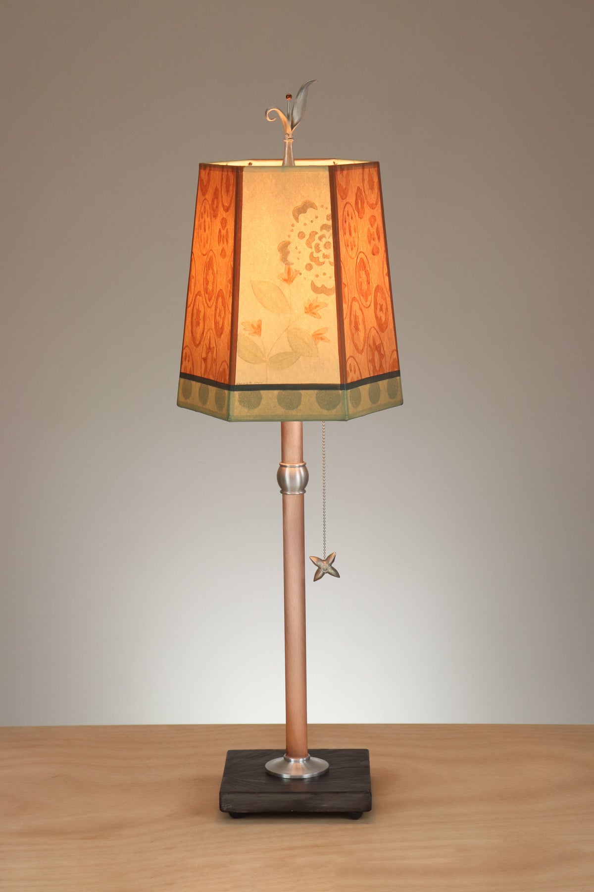 Janna Ugone &amp; Co Table Lamp Copper Table Lamp with Small Hexagon Shade in Circle Medley in Spice