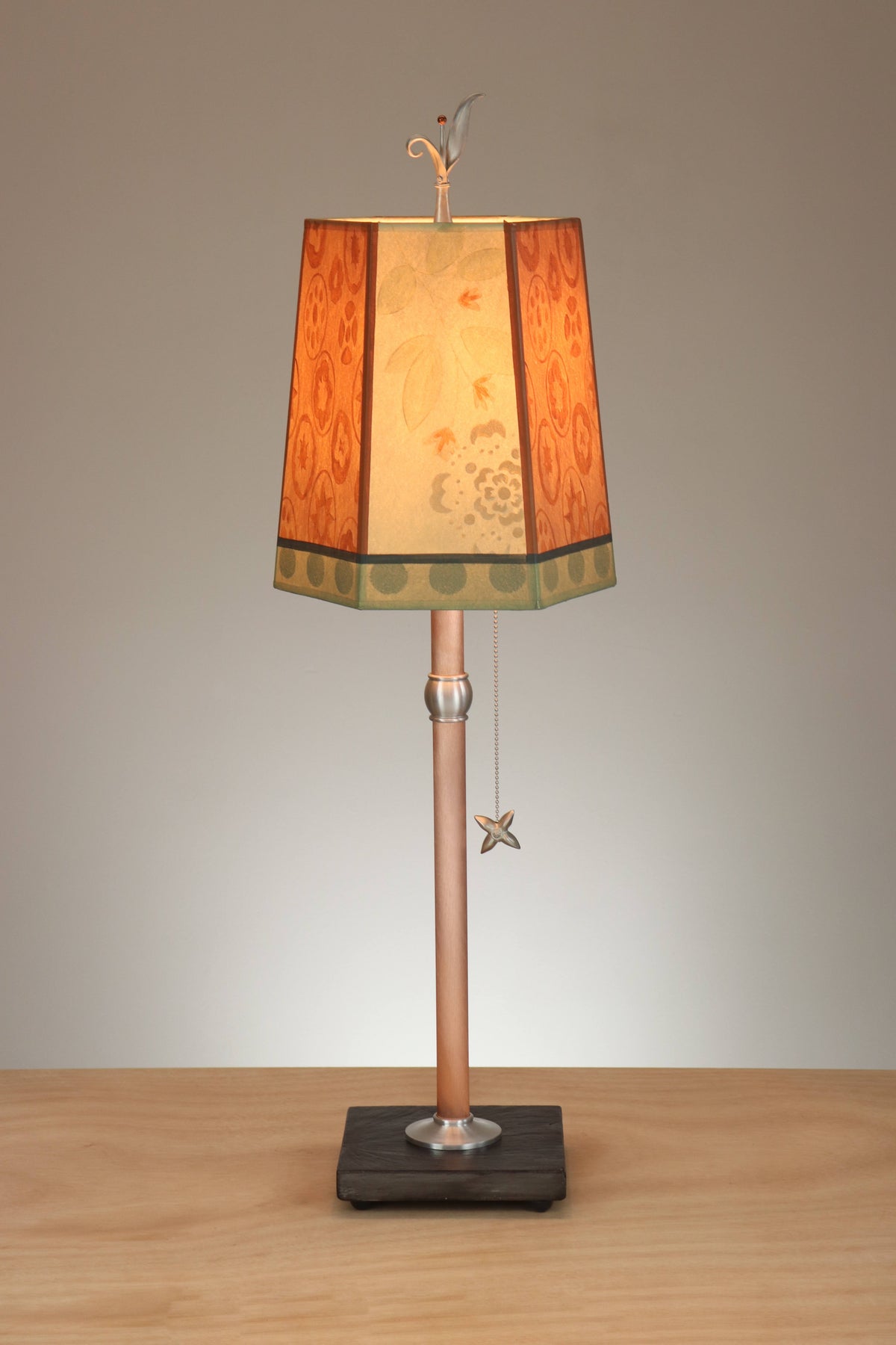 Janna Ugone &amp; Co Table Lamp Copper Table Lamp with Small Hexagon Shade in Circle Medley in Spice