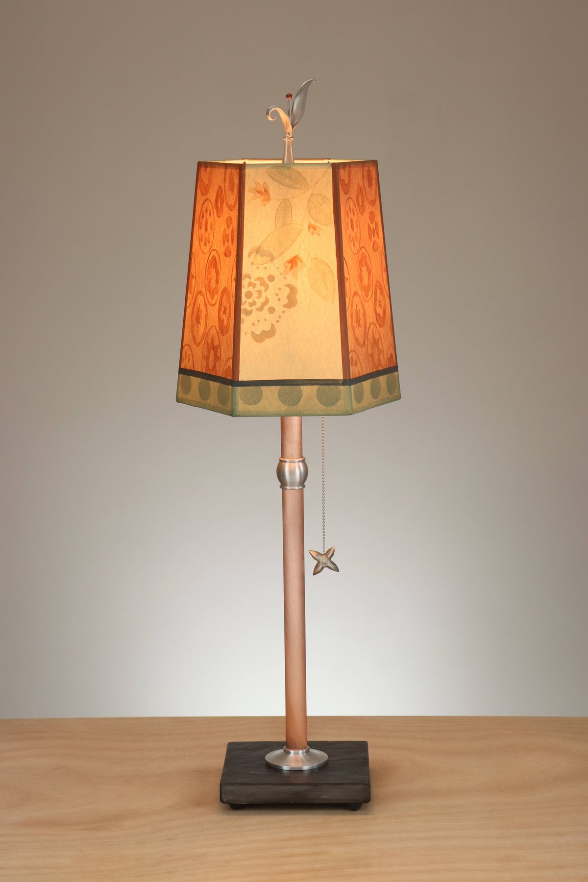 Janna Ugone &amp; Co Table Lamp Copper Table Lamp with Small Hexagon Shade in Circle Medley in Spice