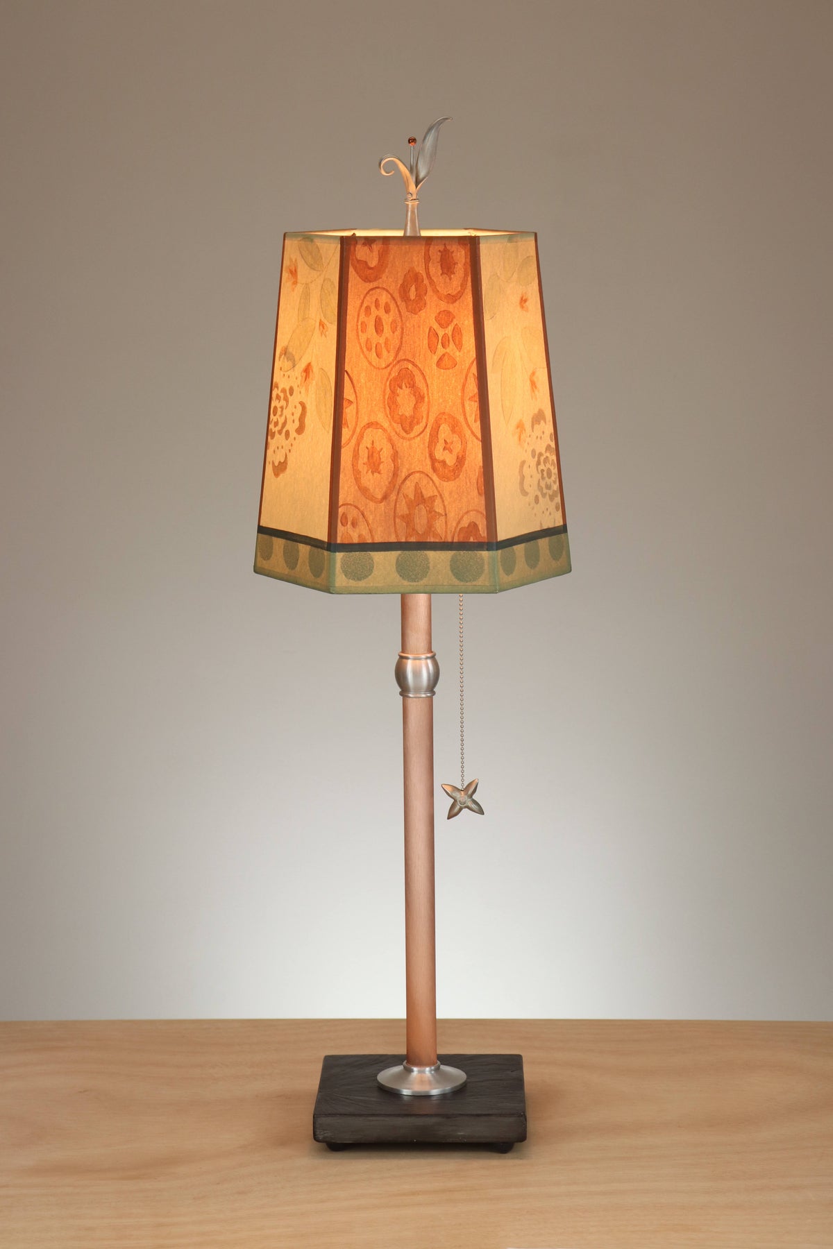 Janna Ugone &amp; Co Table Lamp Copper Table Lamp with Small Hexagon Shade in Circle Medley in Spice