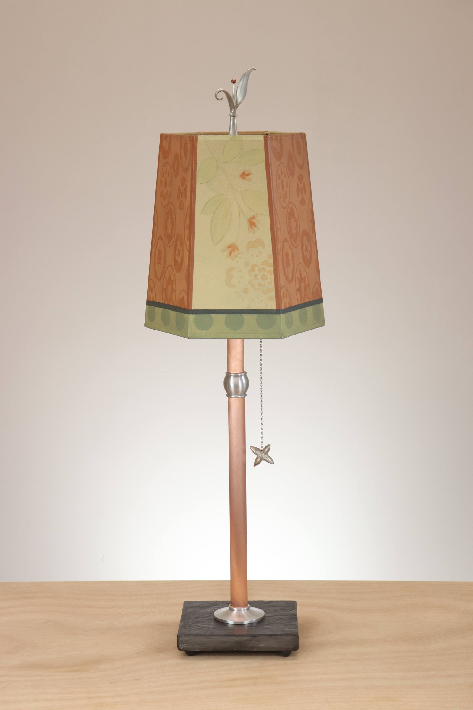Janna Ugone & Co Table Lamp Copper Table Lamp with Small Hexagon Shade in Circle Medley in Spice
