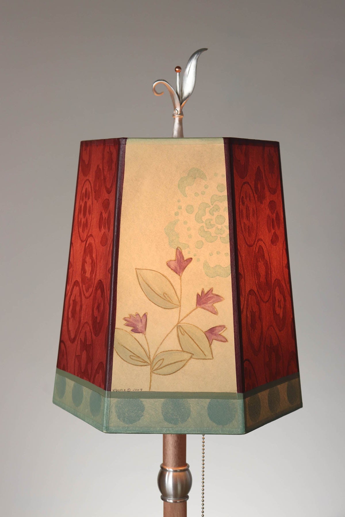 Janna Ugone &amp; Co Table Lamp Copper Table Lamp with Small Hexagon Shade in Circle Medley in Wine