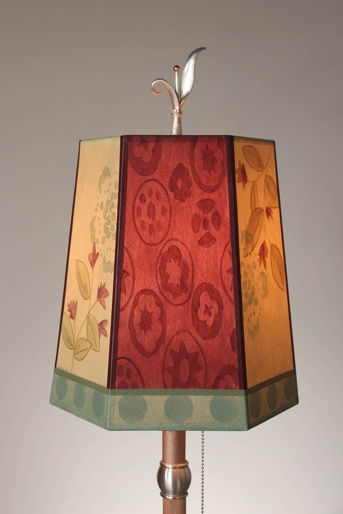 Janna Ugone &amp; Co Table Lamp Copper Table Lamp with Small Hexagon Shade in Circle Medley in Wine