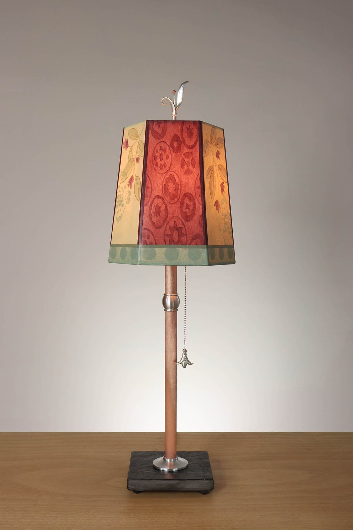 Janna Ugone &amp; Co Table Lamp Copper Table Lamp with Small Hexagon Shade in Circle Medley in Wine