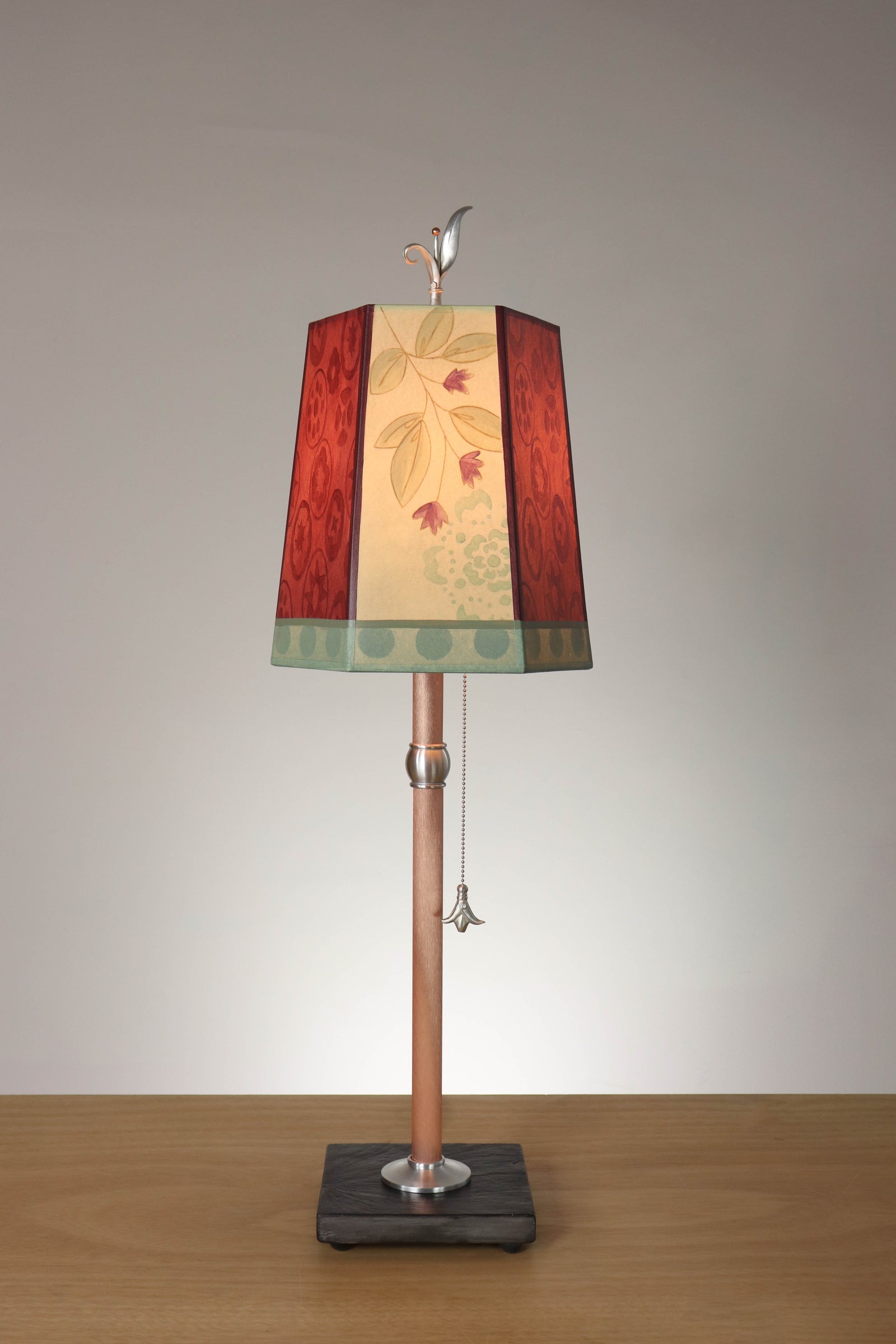 Janna Ugone & Co Table Lamp Copper Table Lamp with Small Hexagon Shade in Circle Medley in Wine