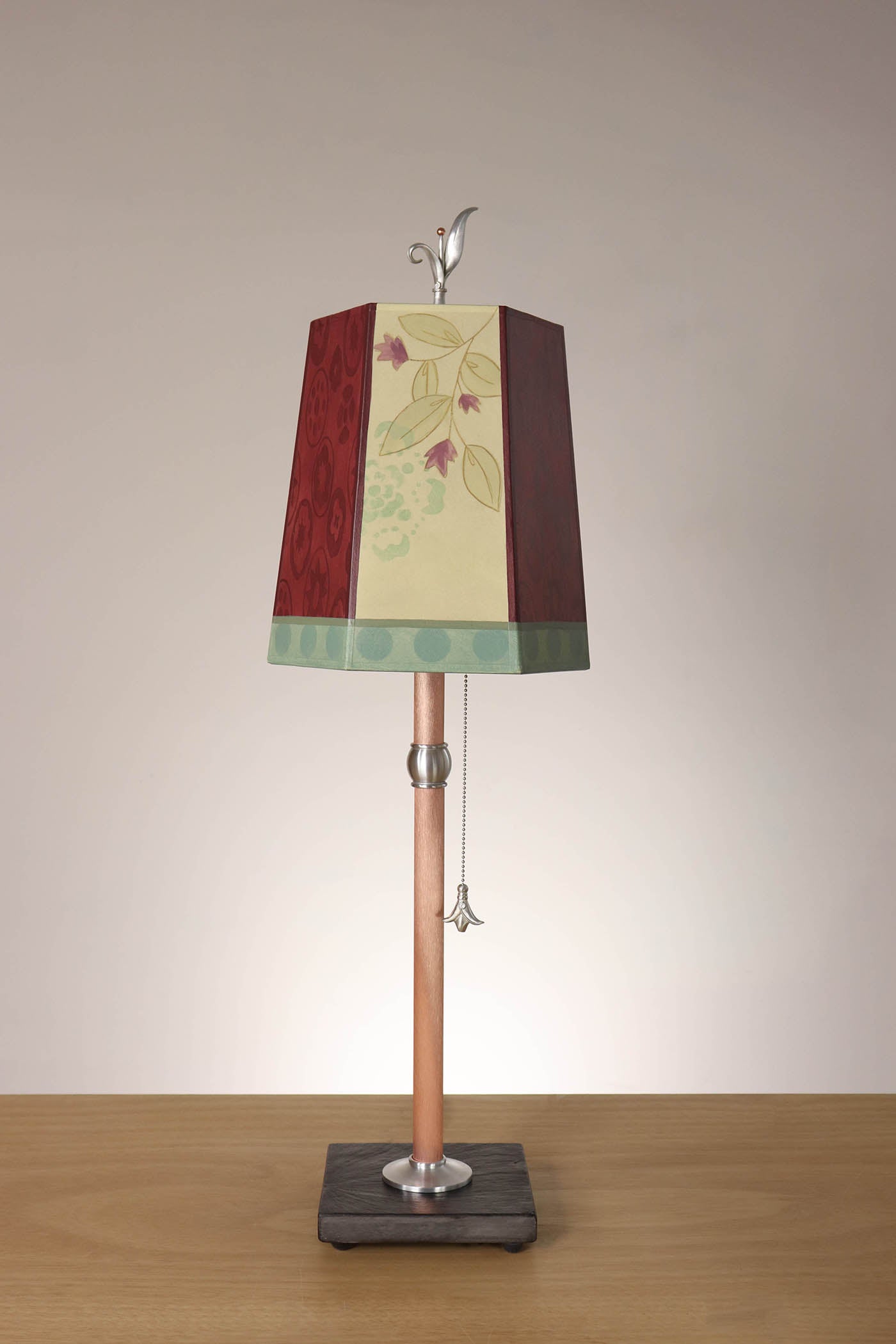 Janna Ugone & Co Table Lamp Copper Table Lamp with Small Hexagon Shade in Circle Medley in Wine